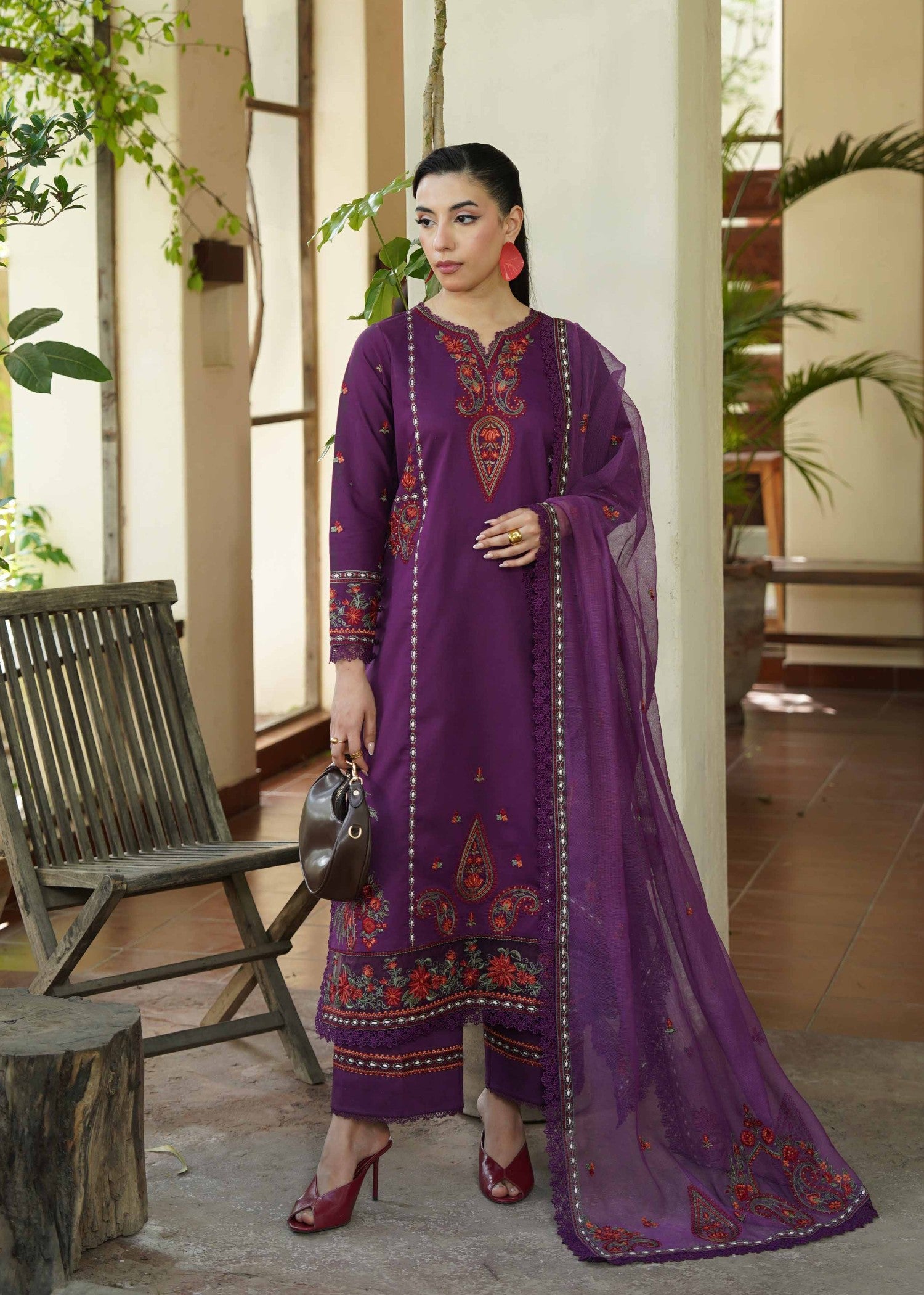 lawn Kurta Set in Royal purple