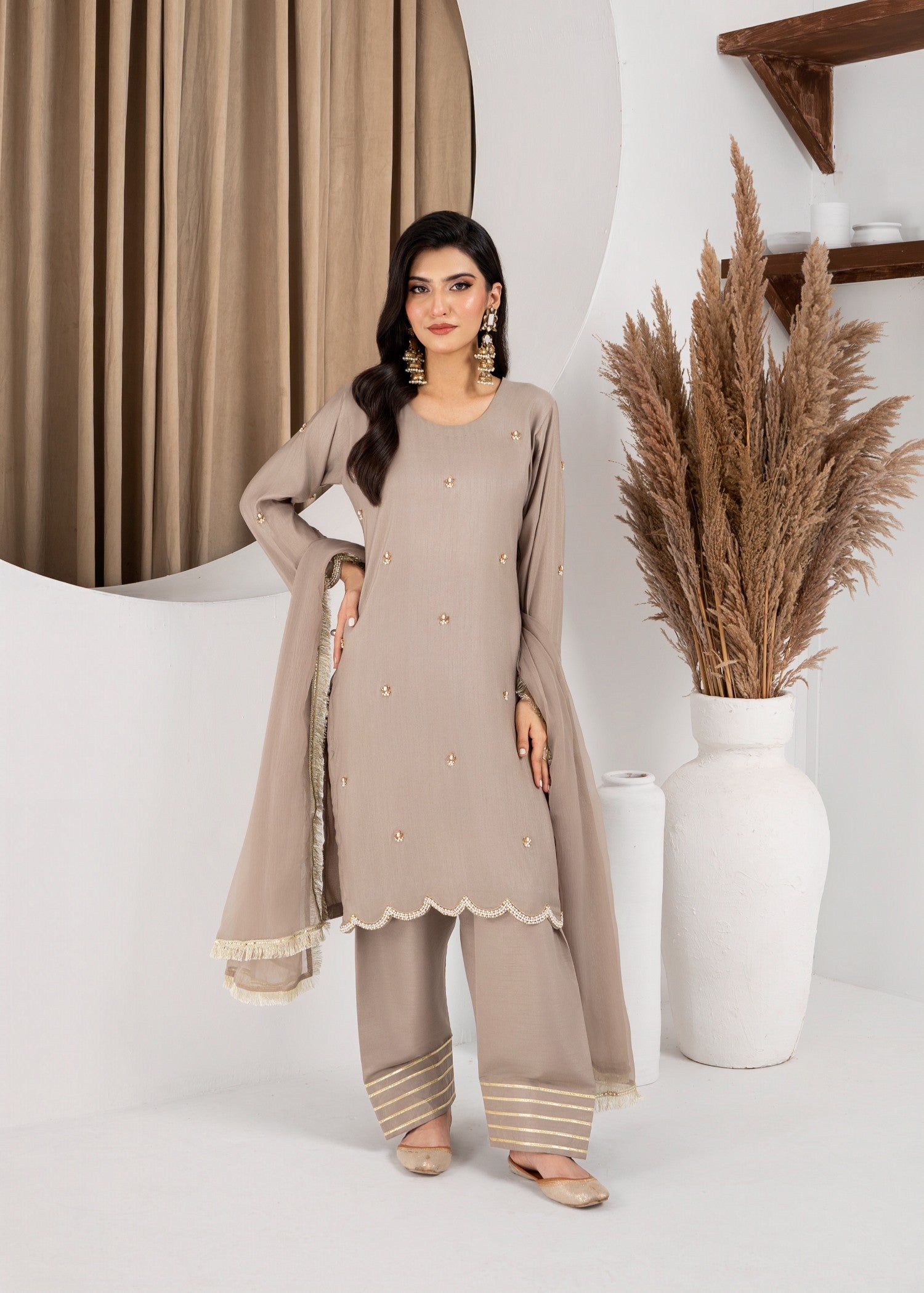 raw silk Kurta Set in Beige