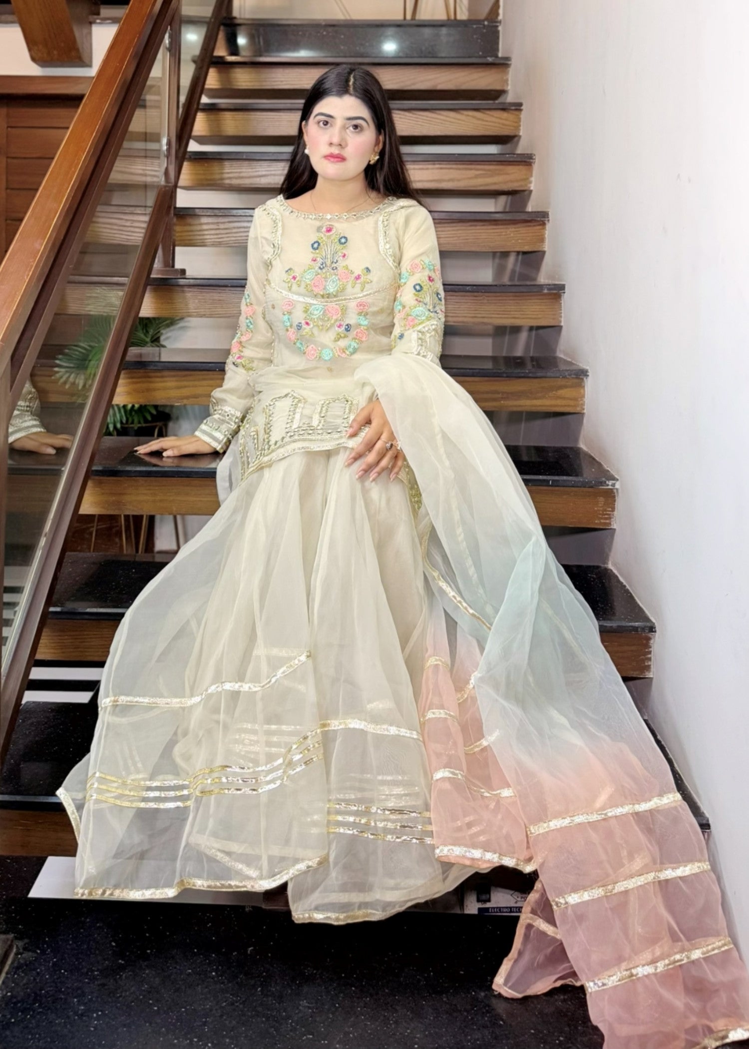 organza Sharara in Ivory