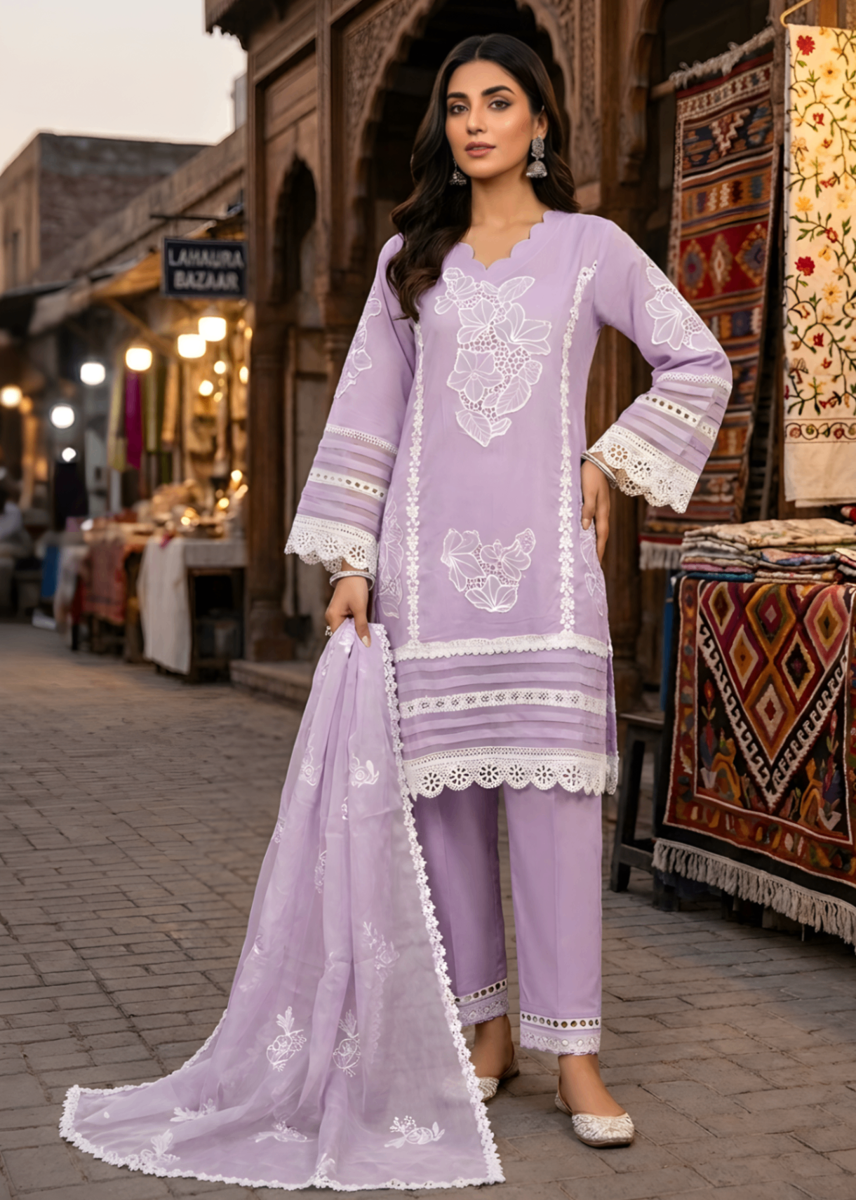 khaddi net Kurta Set in Purple mountain majesty