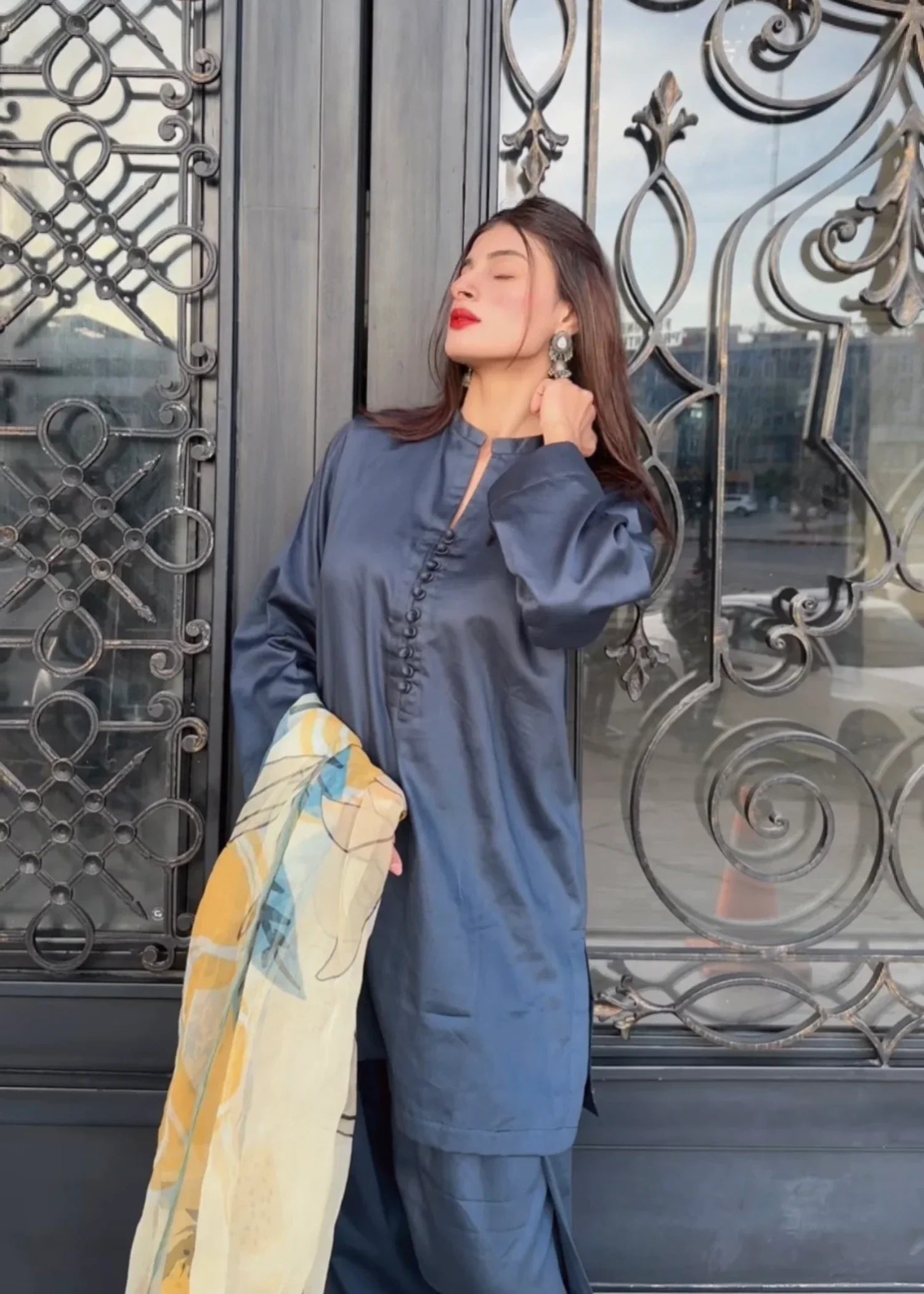 cotton satin Co Ord Sets in Yale blue