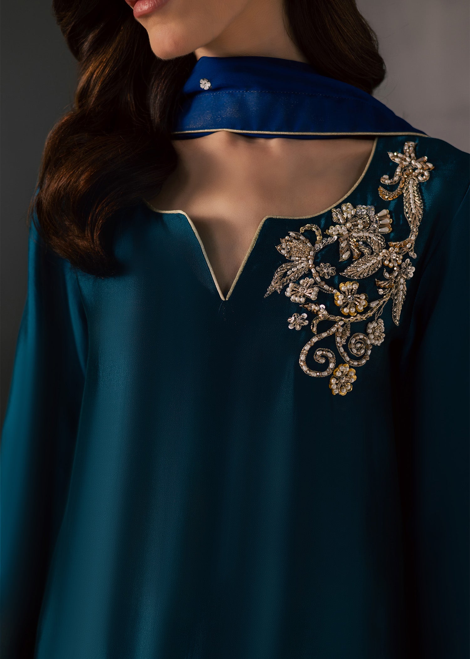 tussar silk Kurta Set in Teal