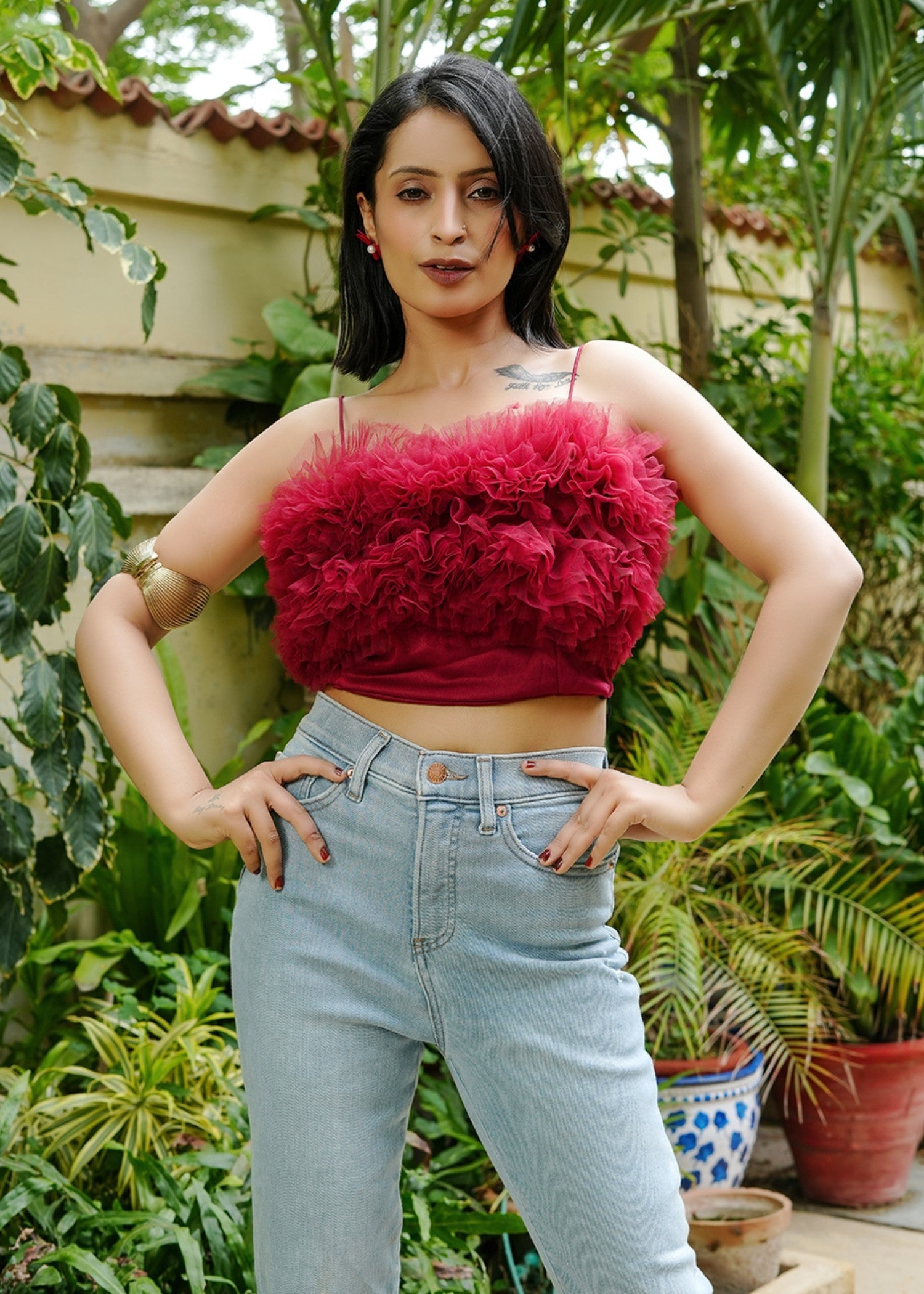 cotton Blouse in Maroon