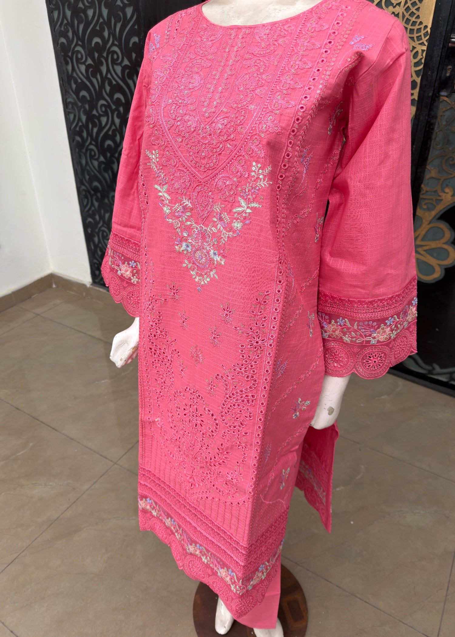 cotton dobby Kurta Set in Bubblegum pink