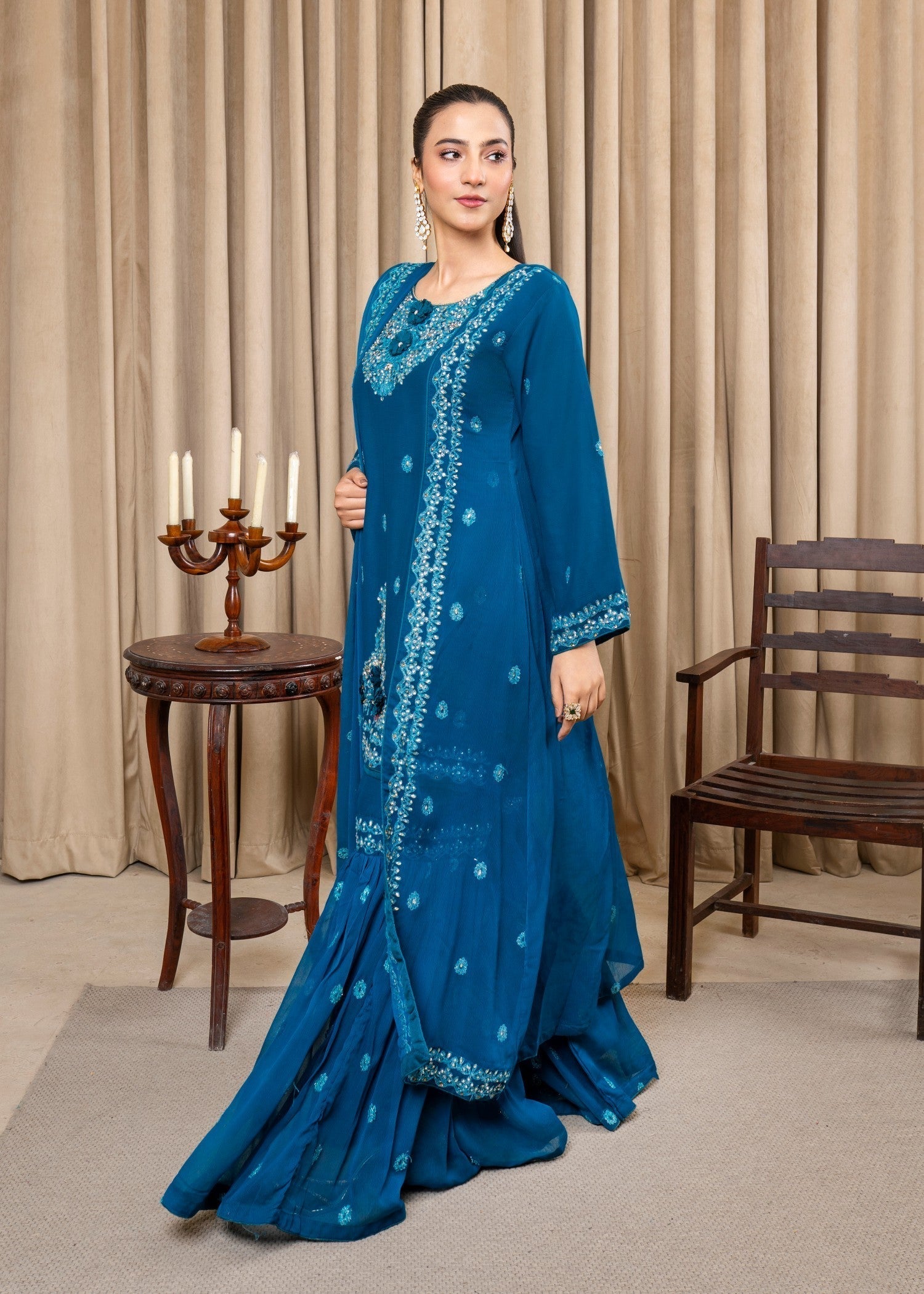 chiffon Gharara in Blue