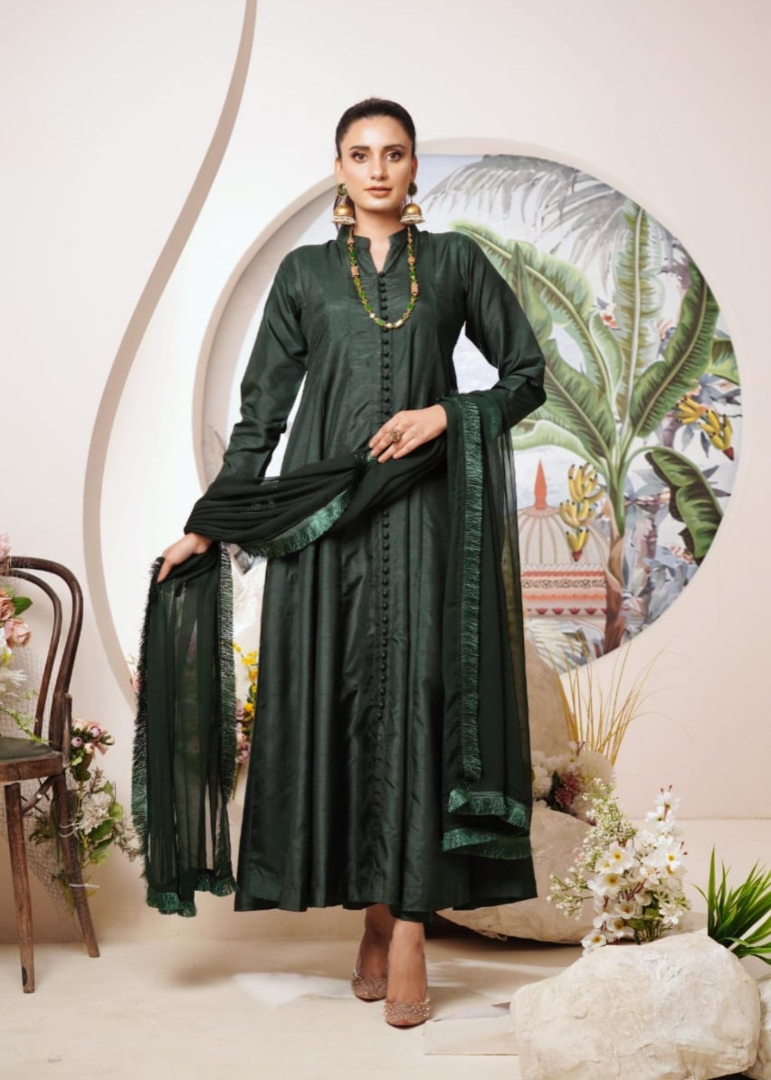 raw silk Pishwas in Green
