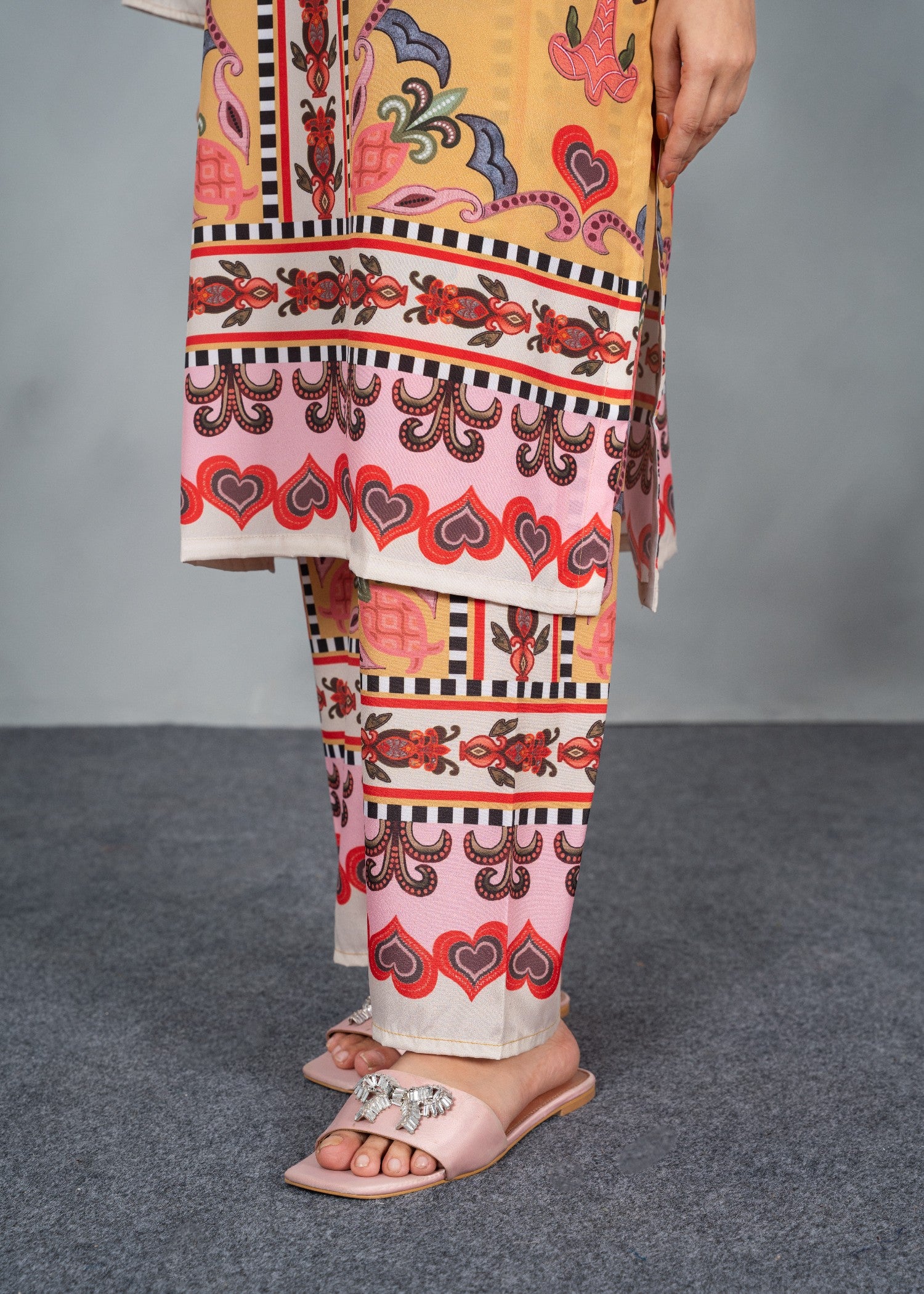 poly lawn Co Ord Sets in Beige, yellow