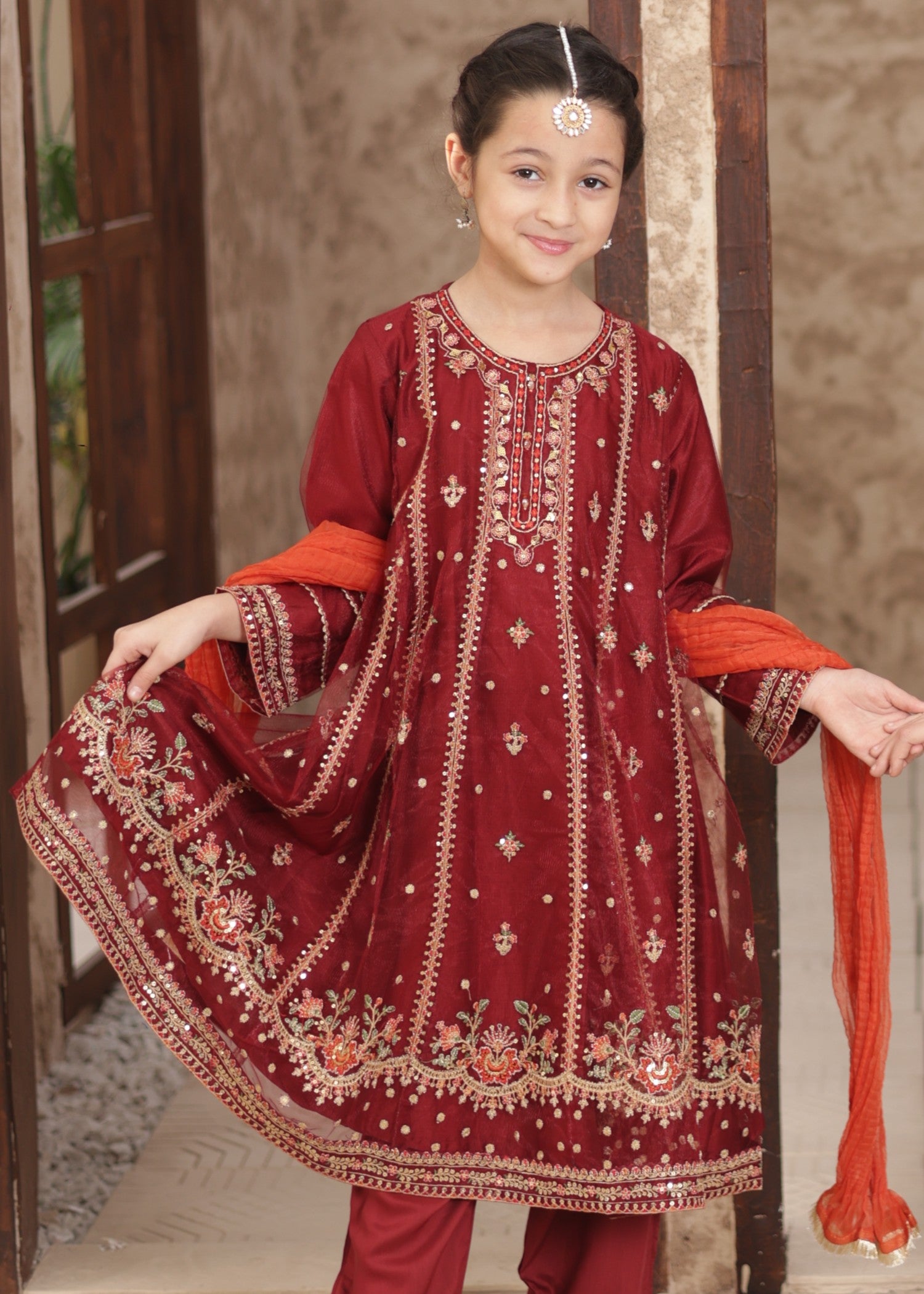 net Pishwas in Maroon