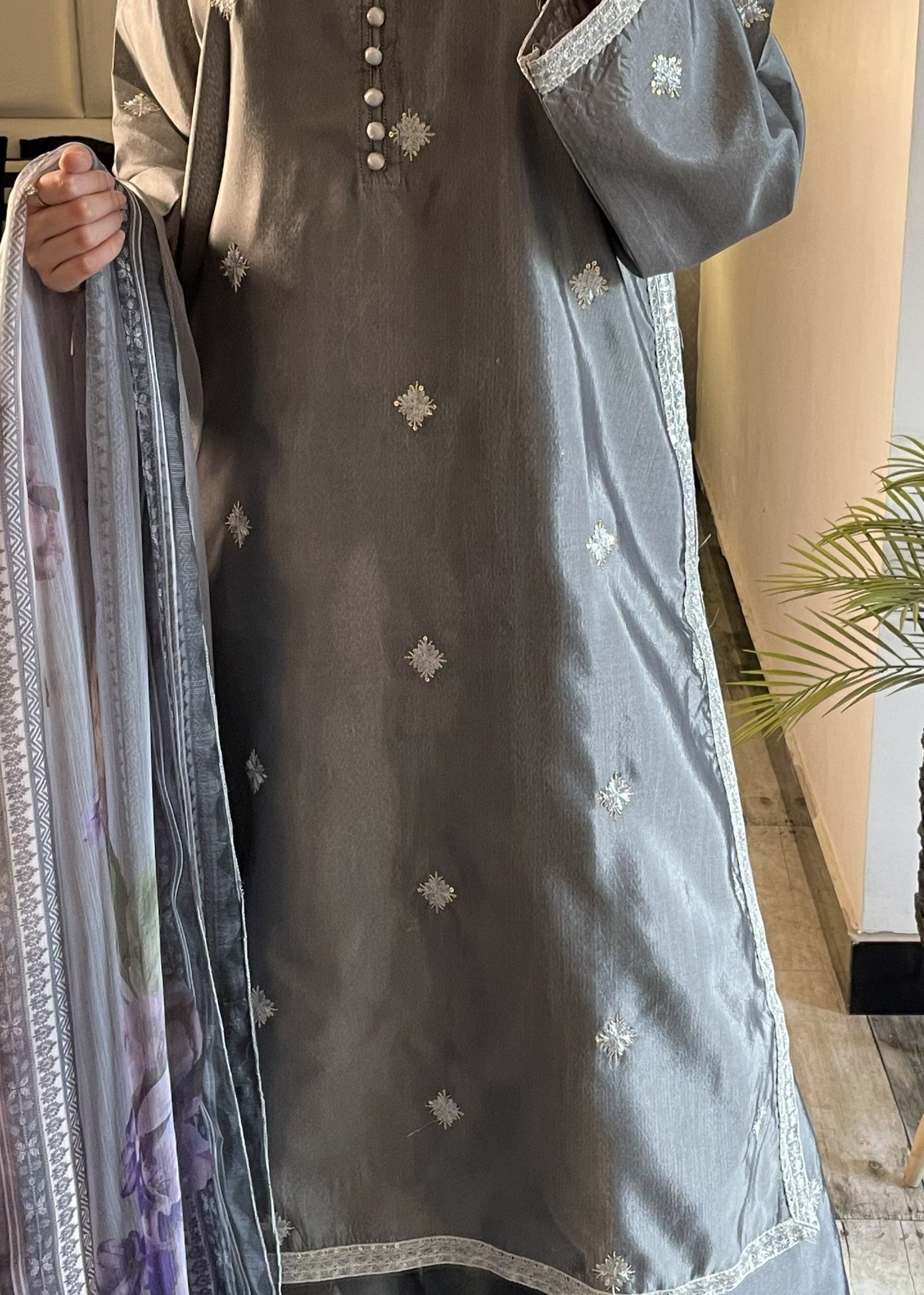 silk Sharara in Silver