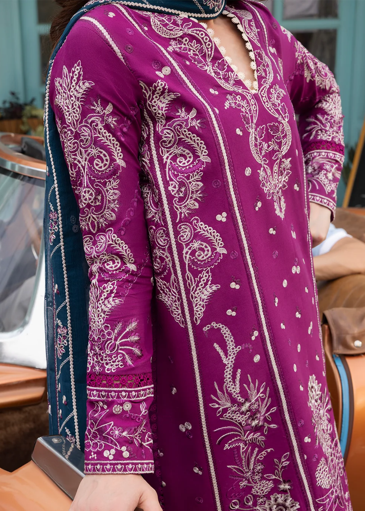 lawn Kurta Set in Magenta haze