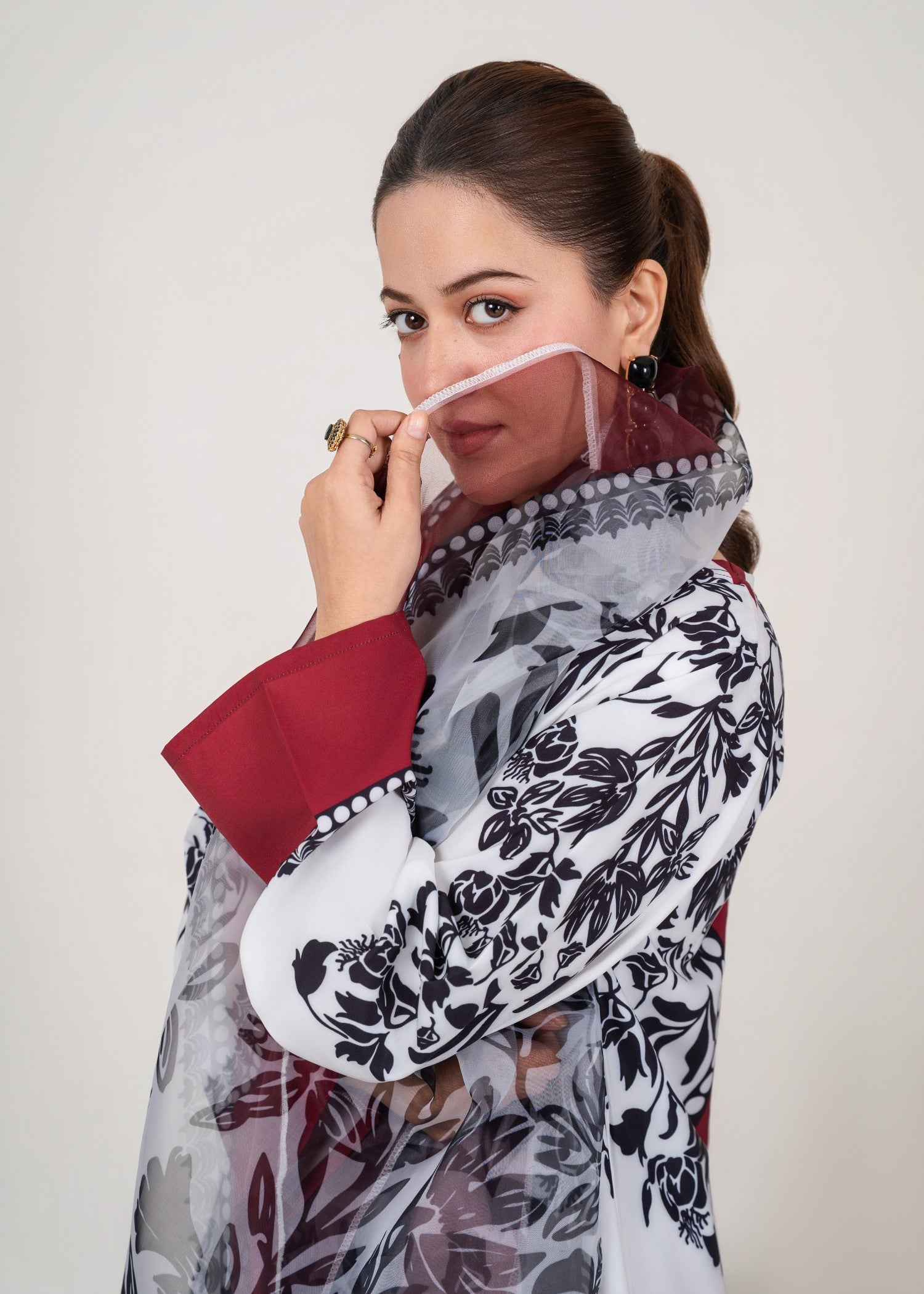 silk crepe Kurta Set in Maroon, white