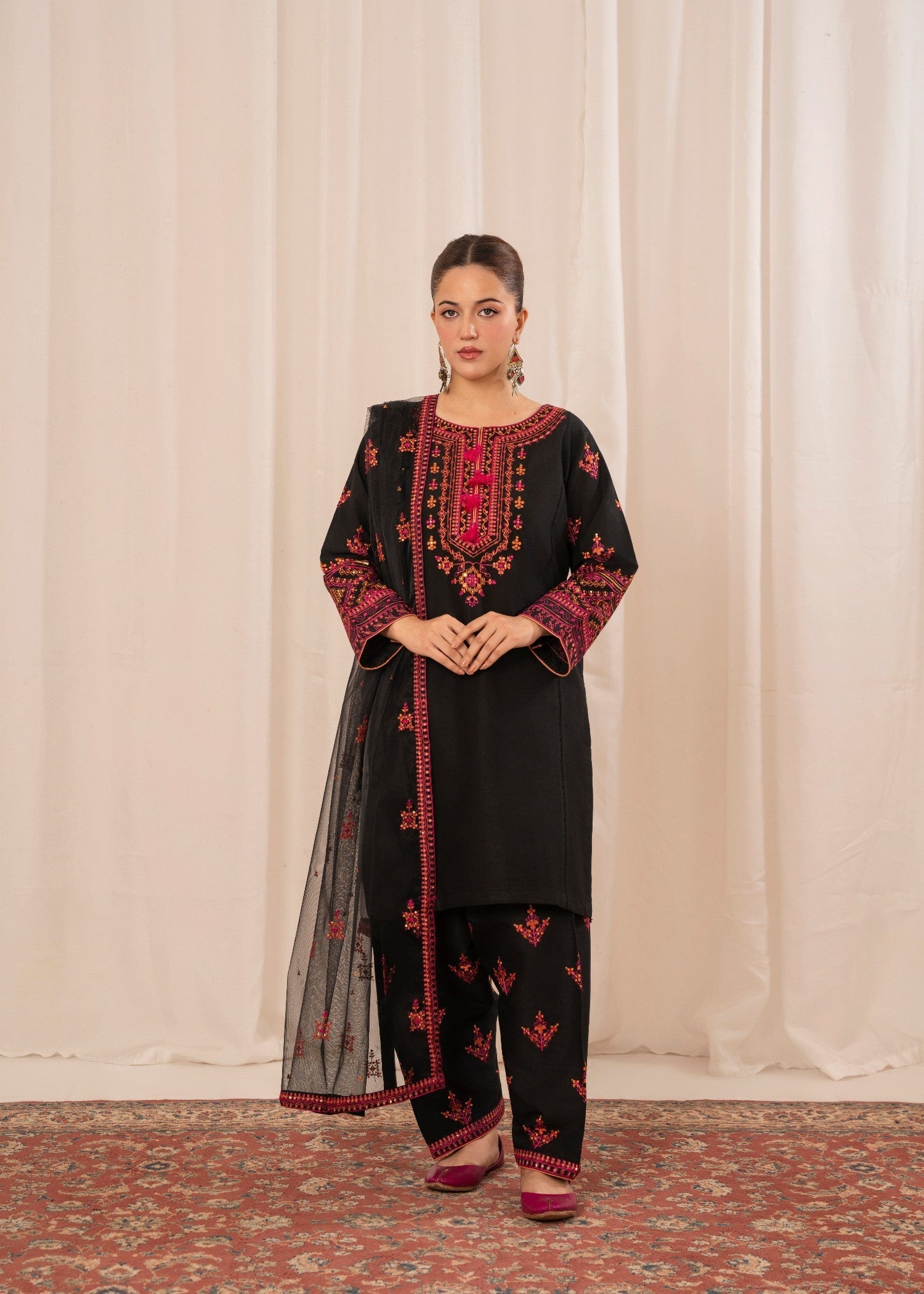 cotton viscose Kurta Set in Black