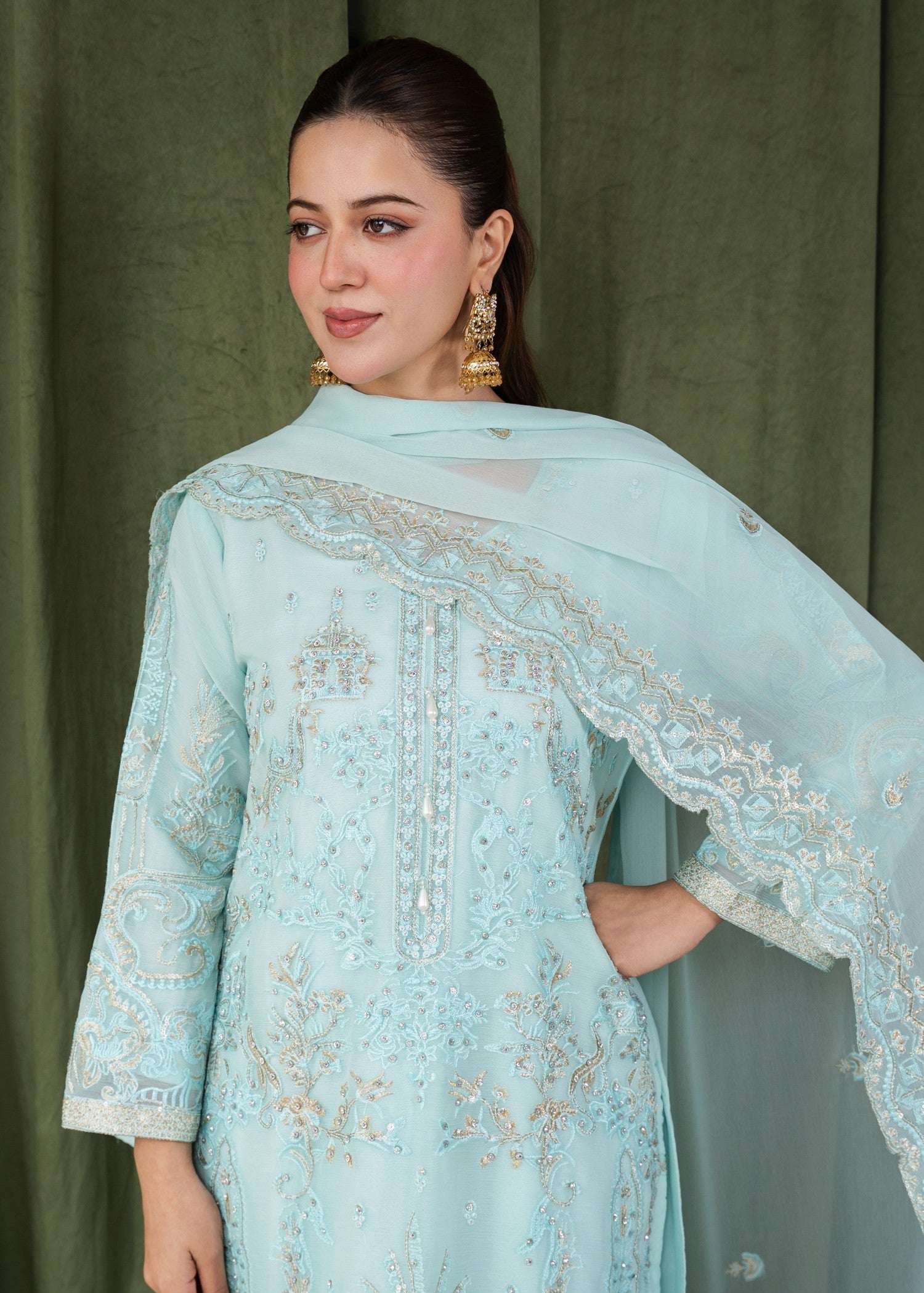 chiffon Gharara in Ice blue