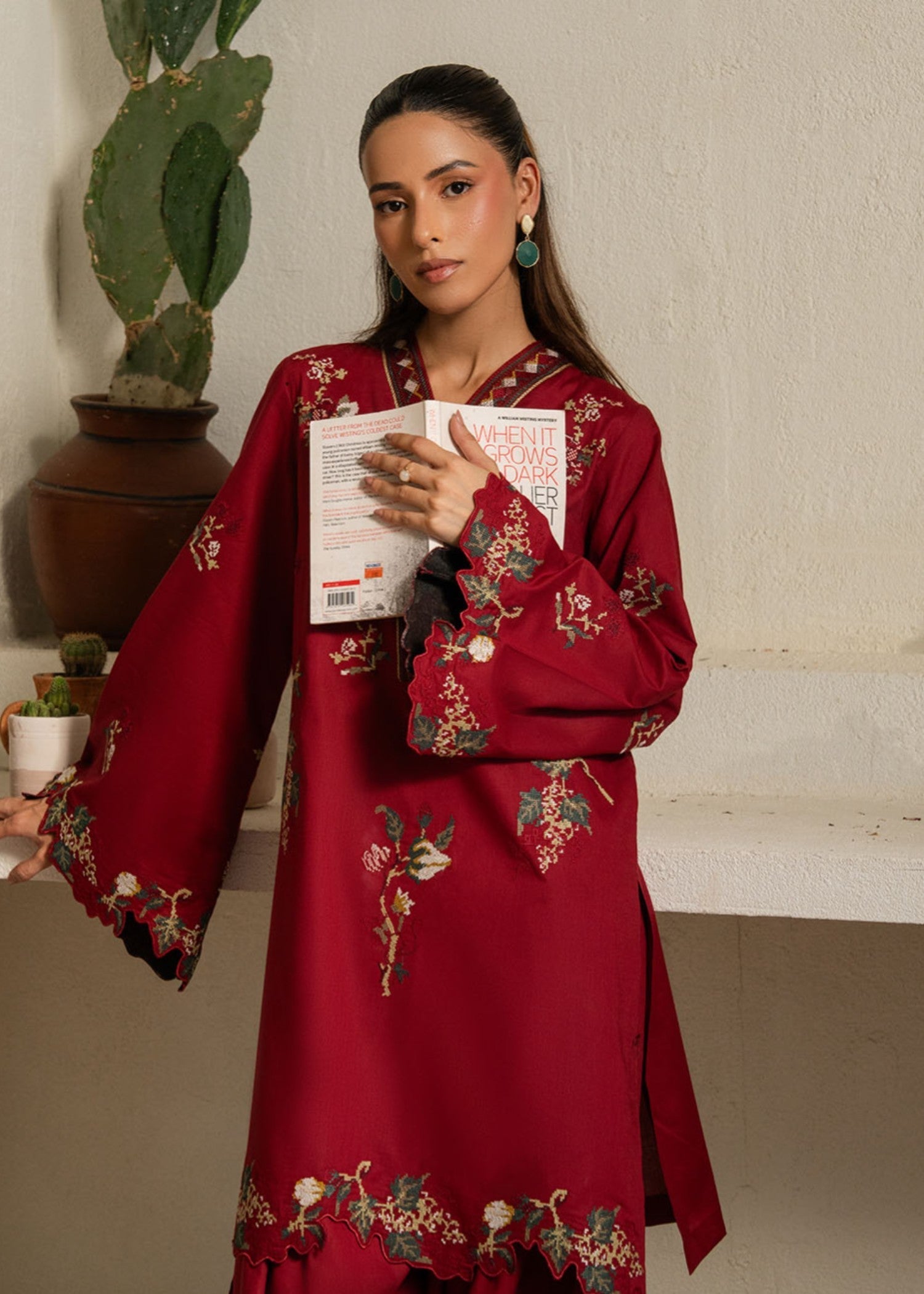 lawn cotton Kurta Set in Cardinal red