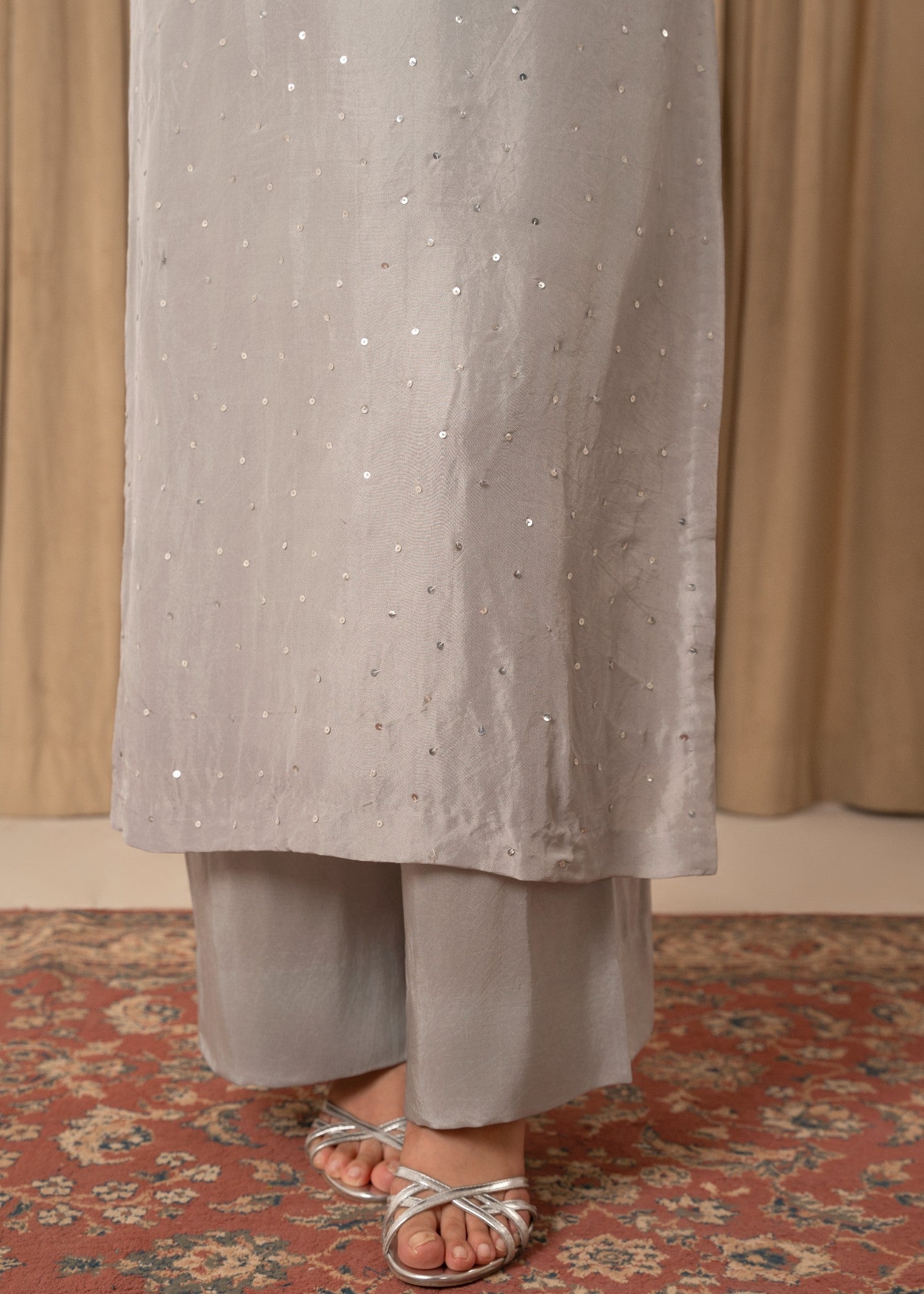tussar silk Kurta Set in Silver