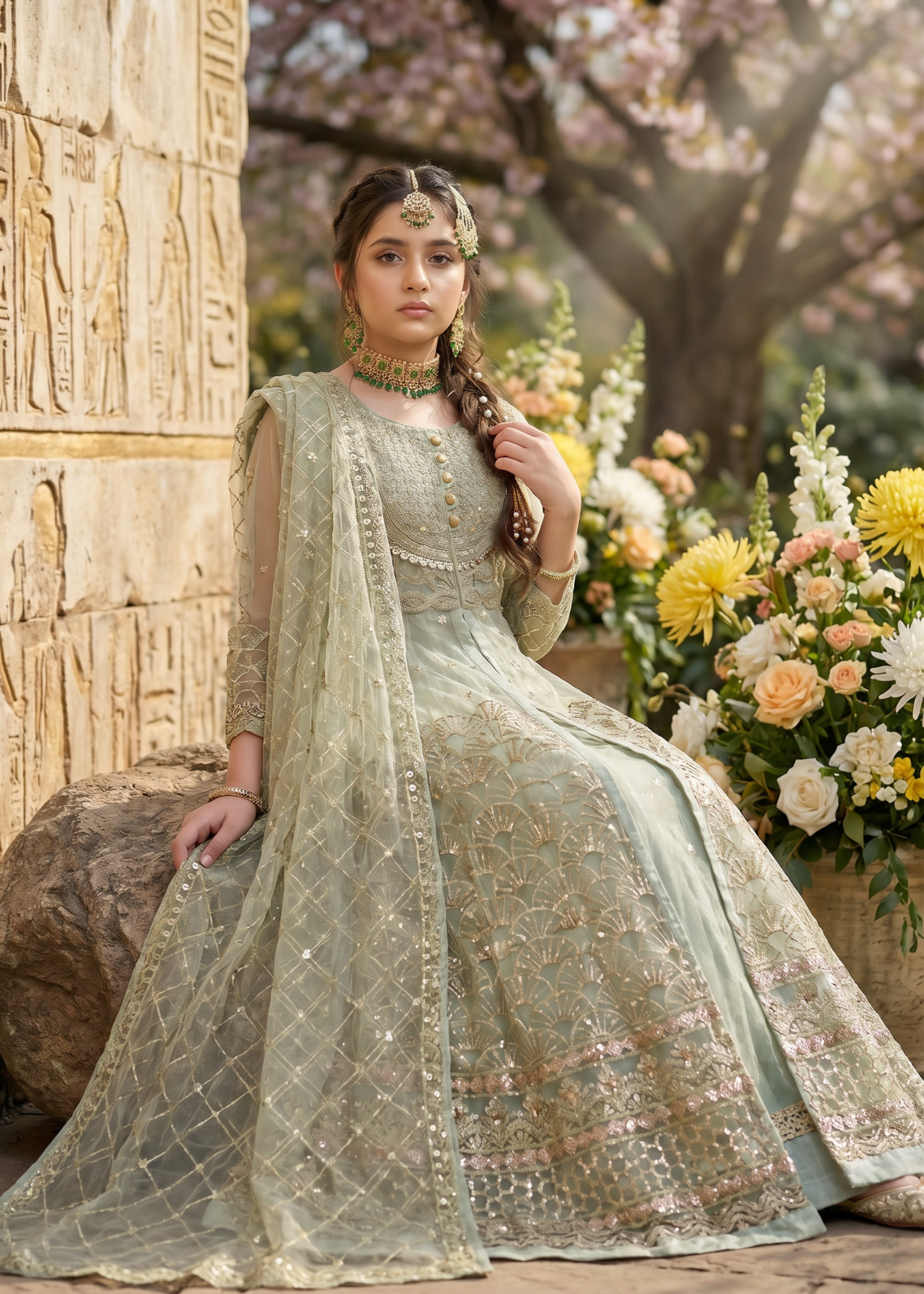 net Pishwas in Pastel green