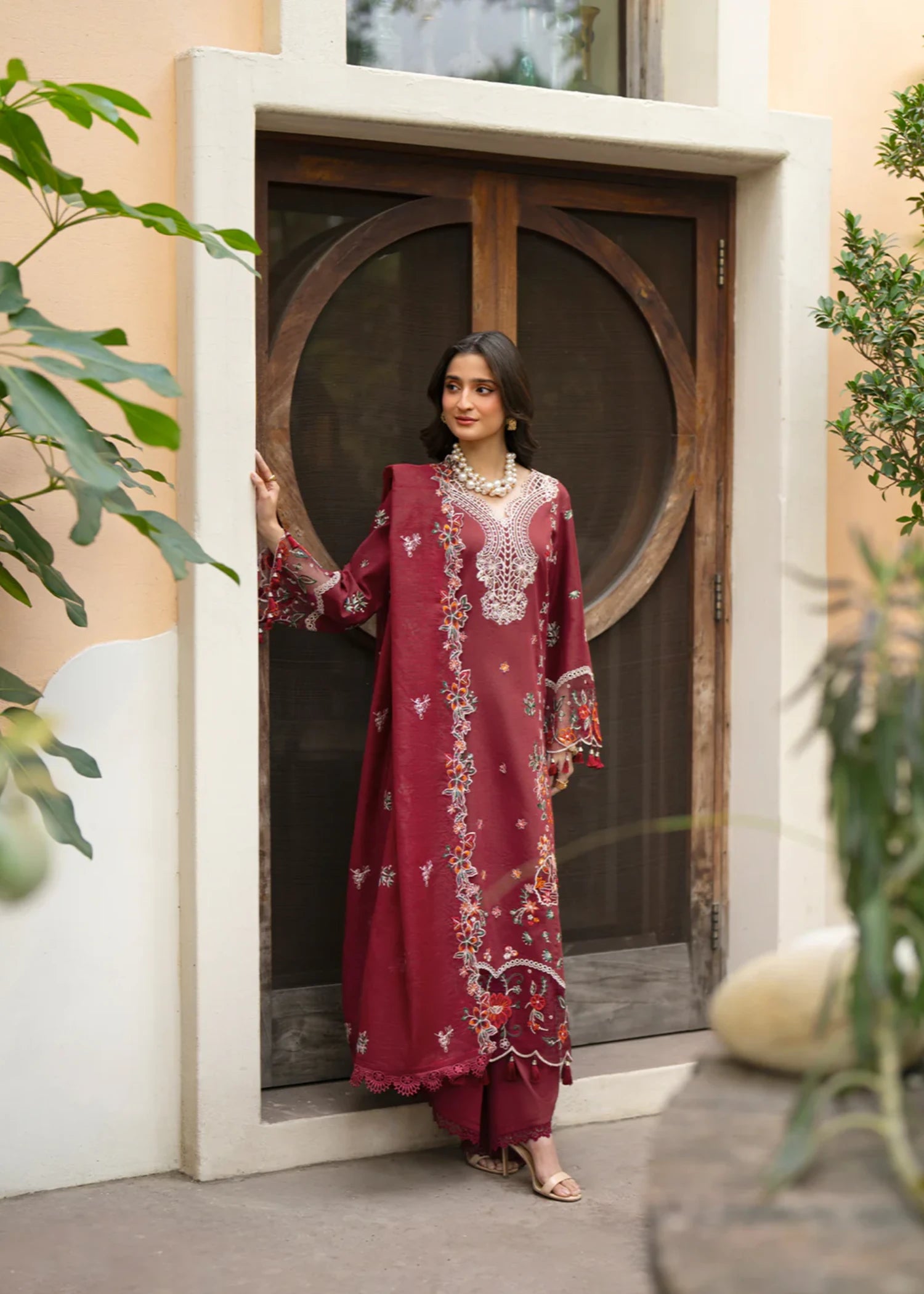 lawn Unstitched in Burgundy
