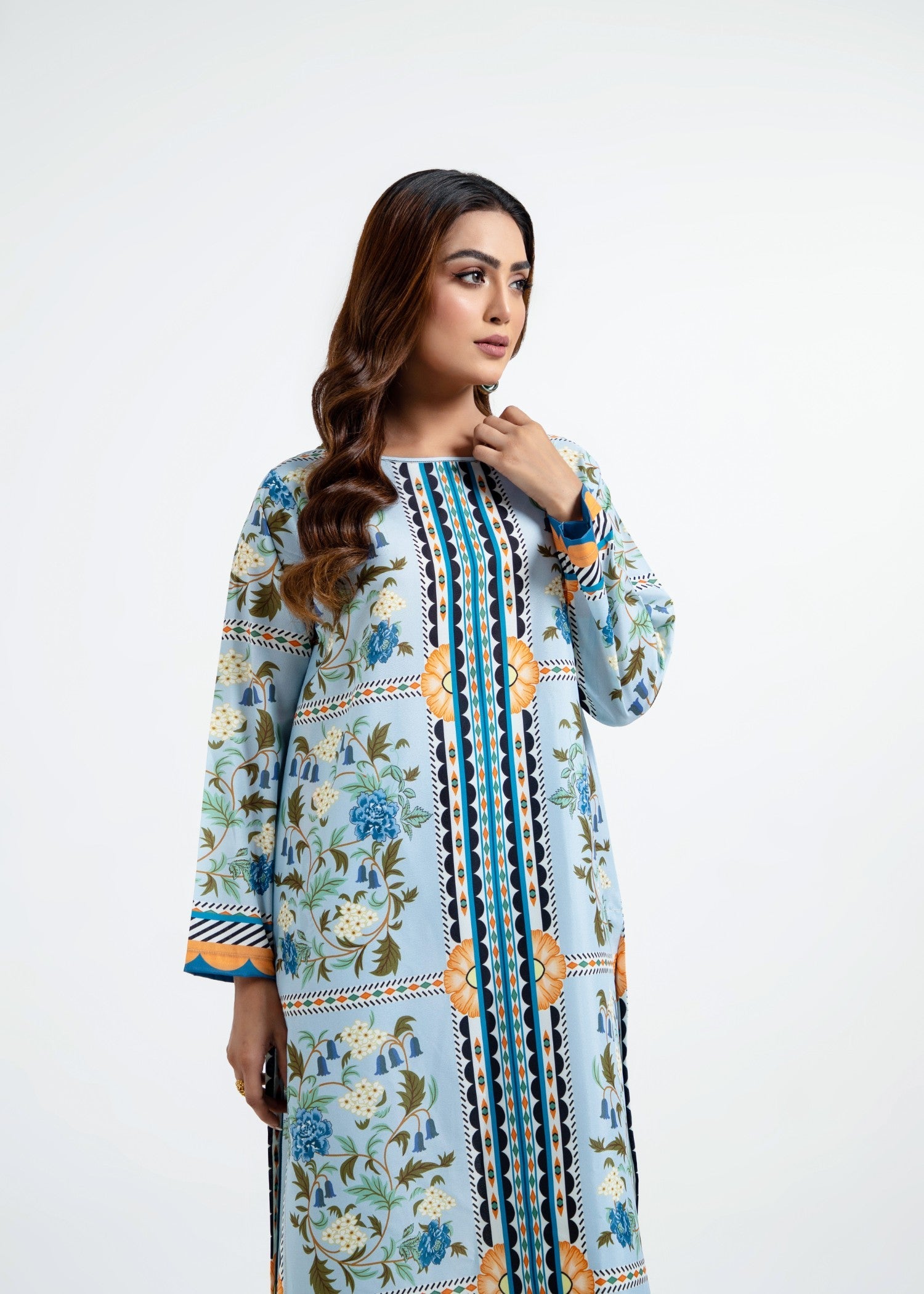crepe Kurta Set in Sky blue