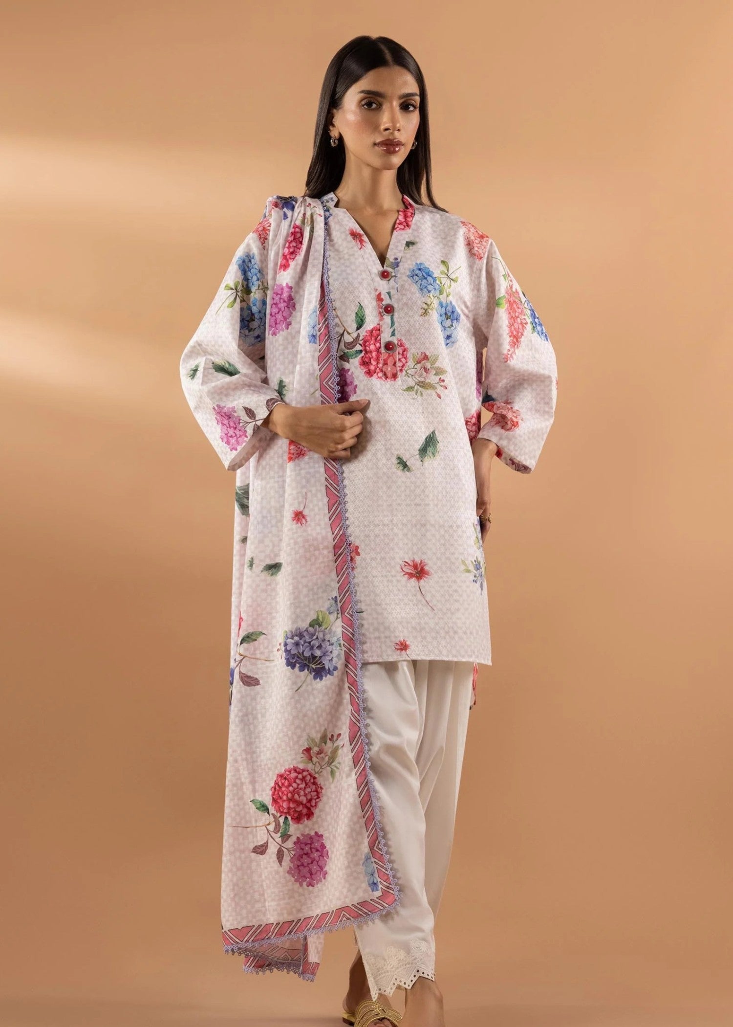 self jacquard Kurti in Beige