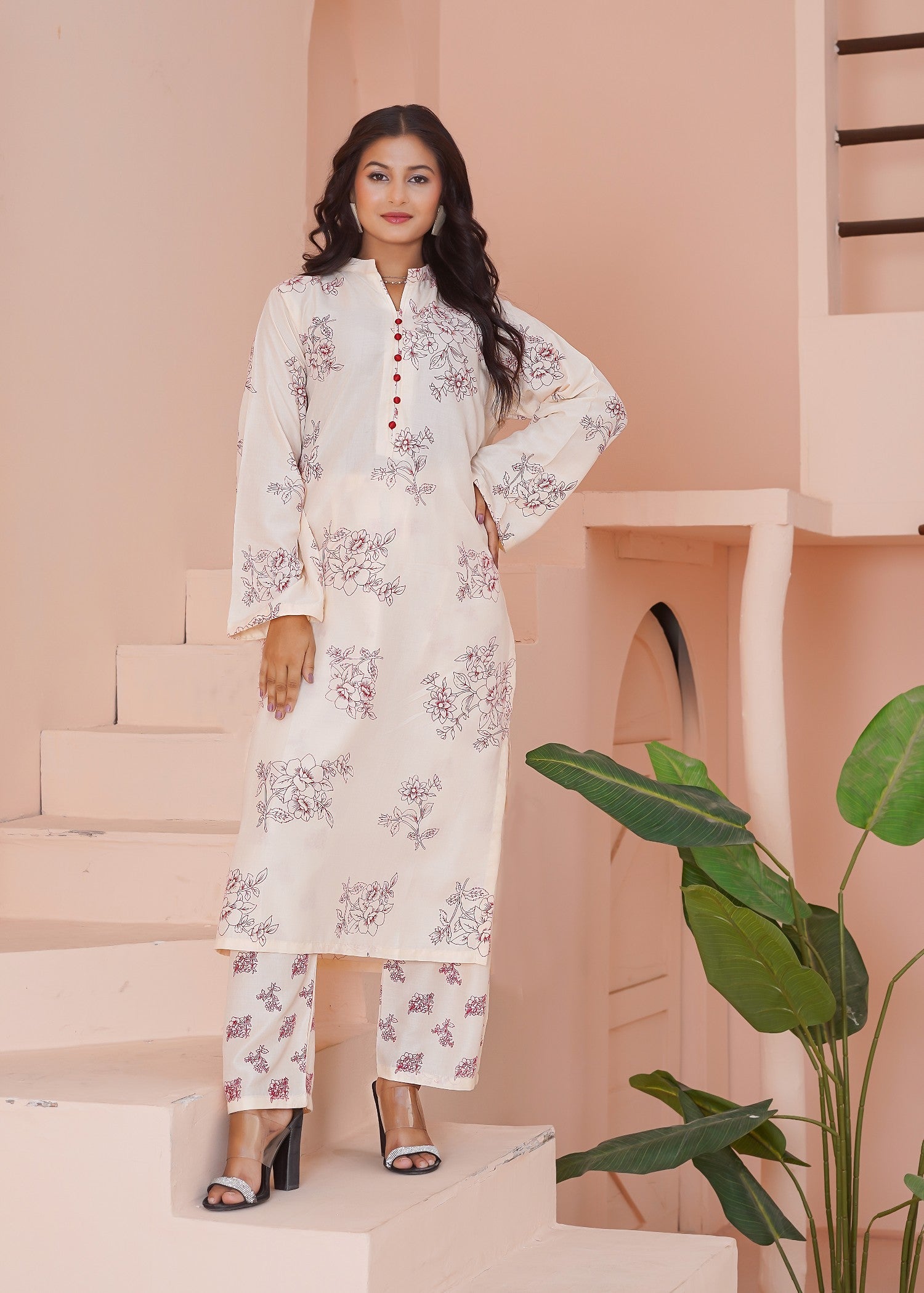 arabic lawn Kurta Set in Off-white