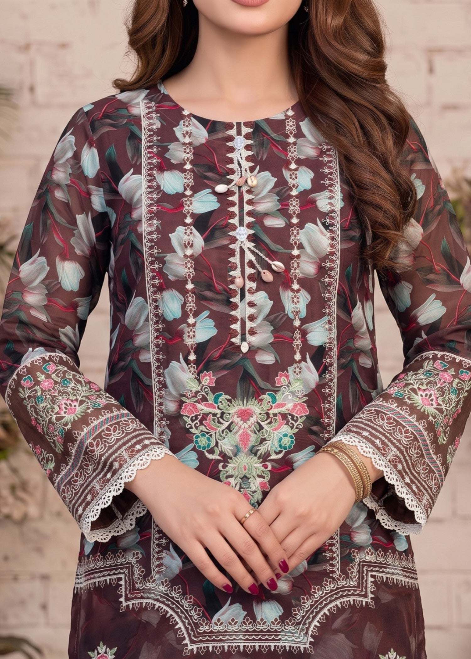lawn cotton Kurta Set in Wine
