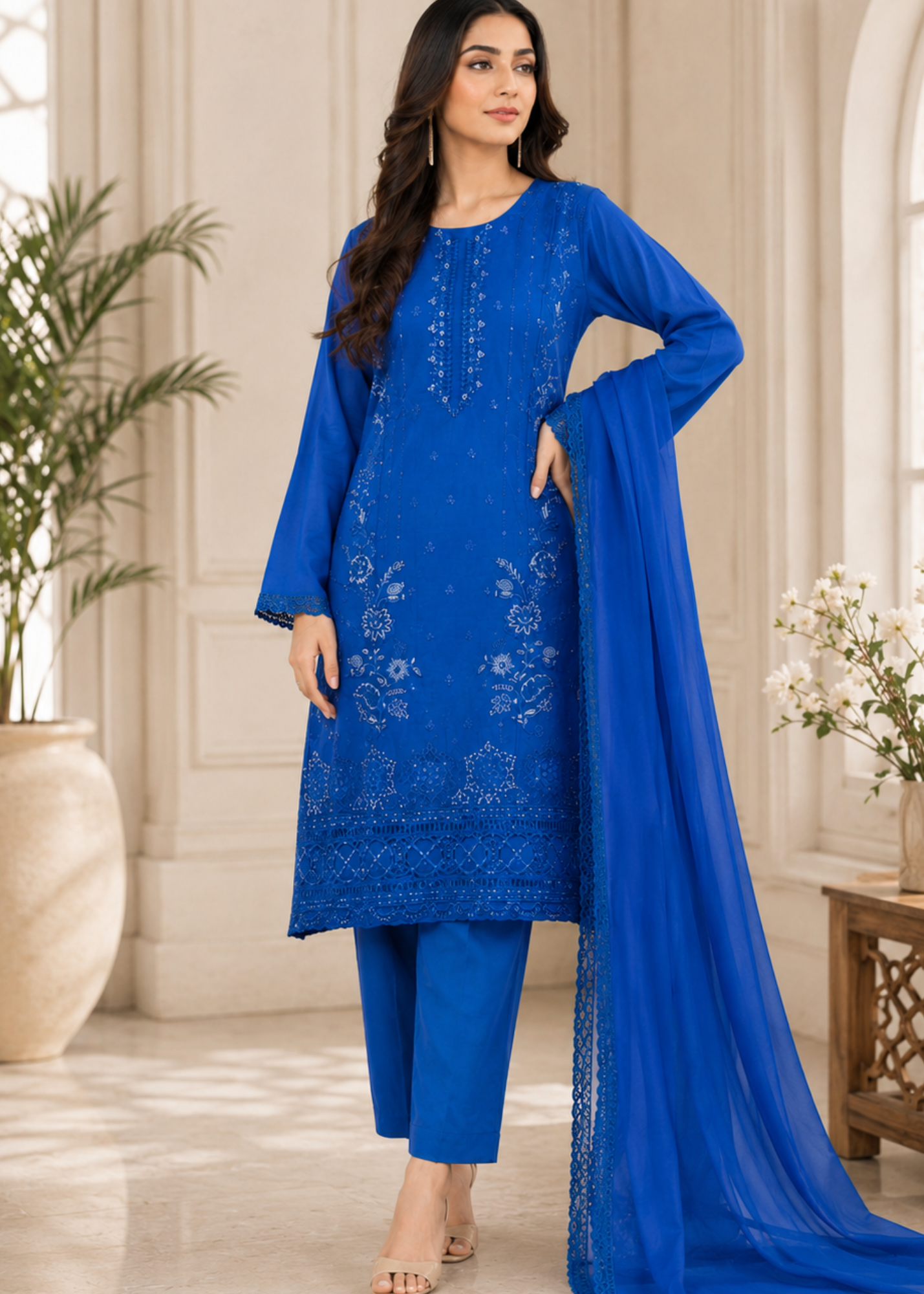 cotton Kurta Set in Royal blue