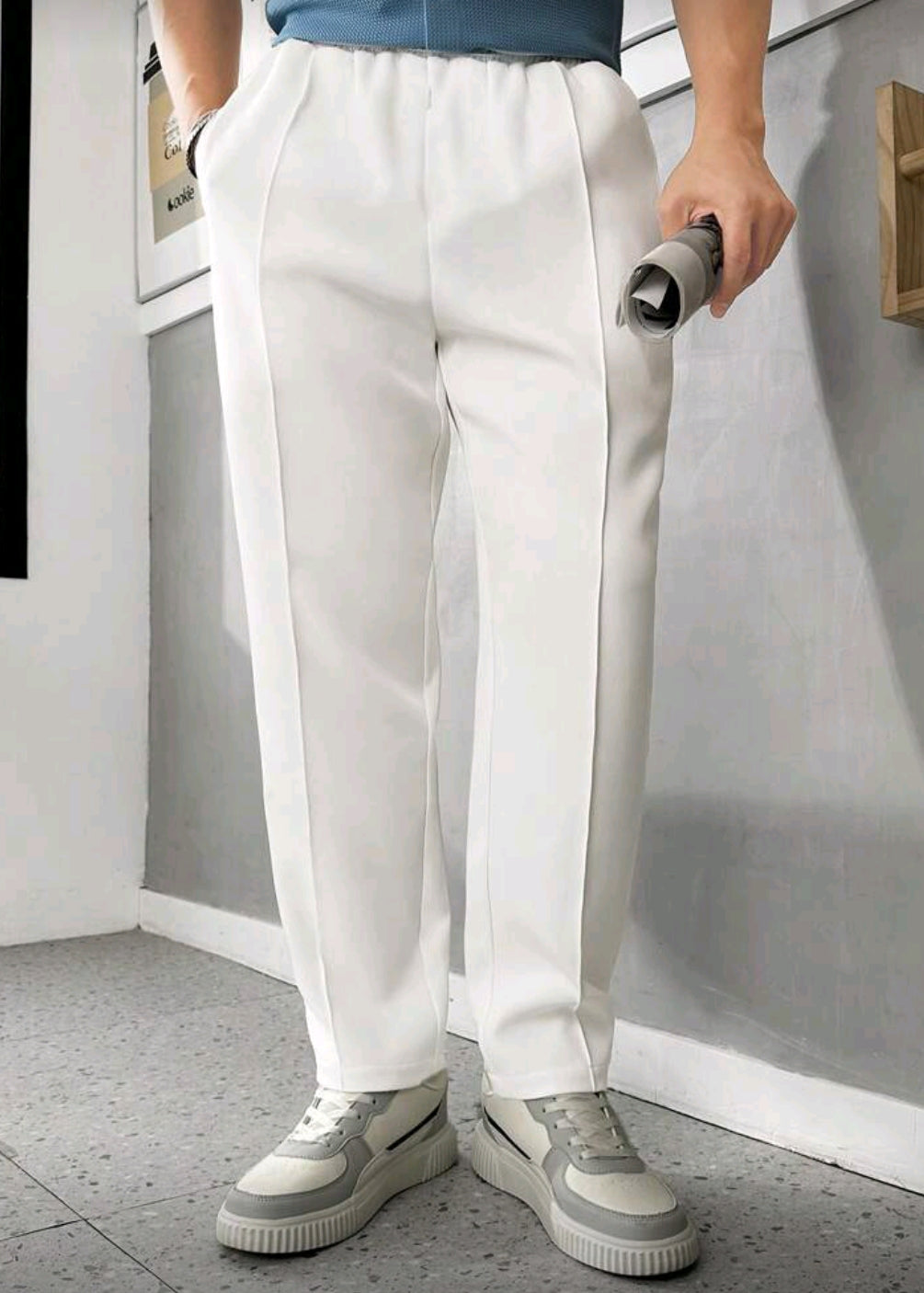 polyester Trousers in Off-white