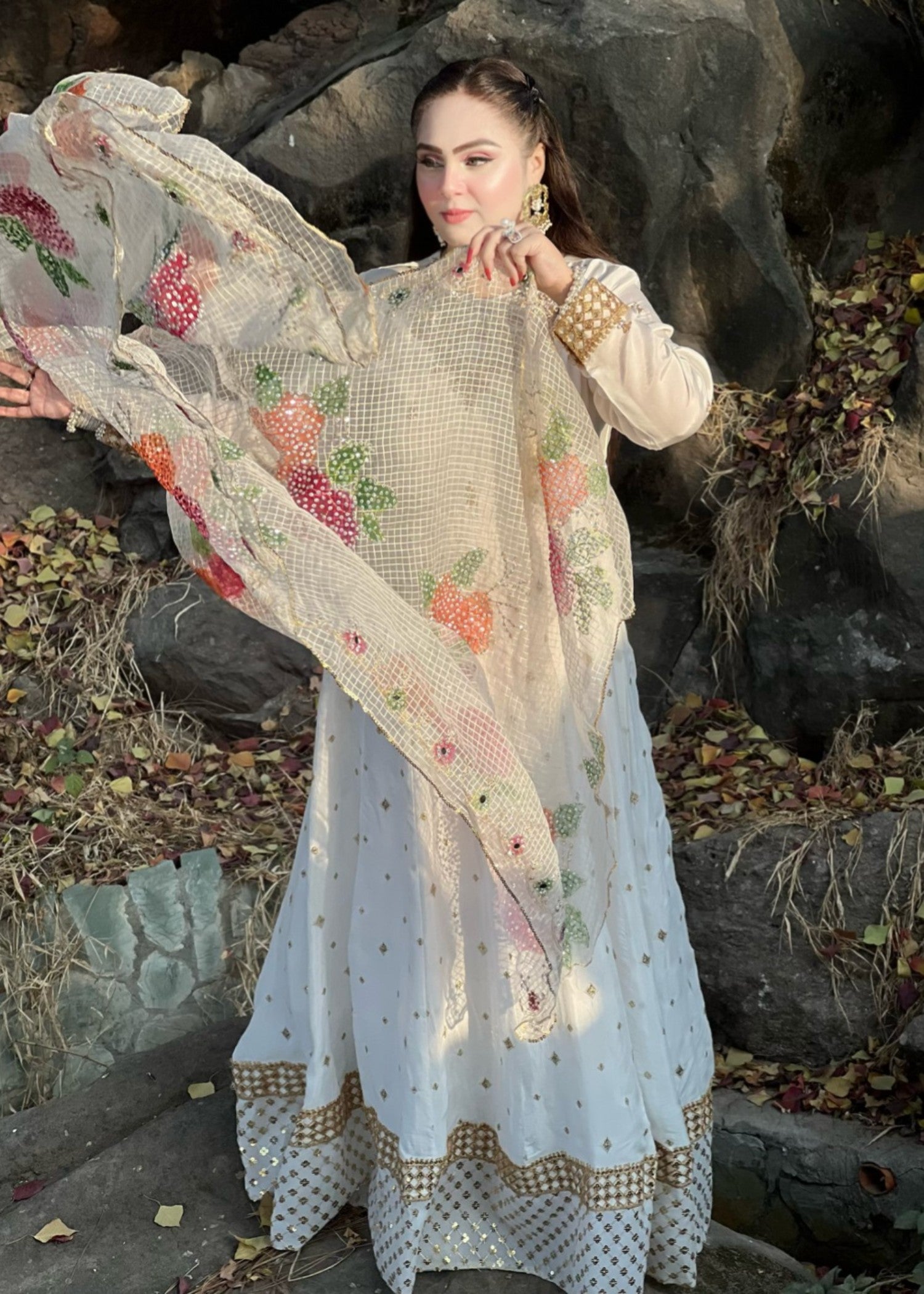 tussar silk Maxi in White