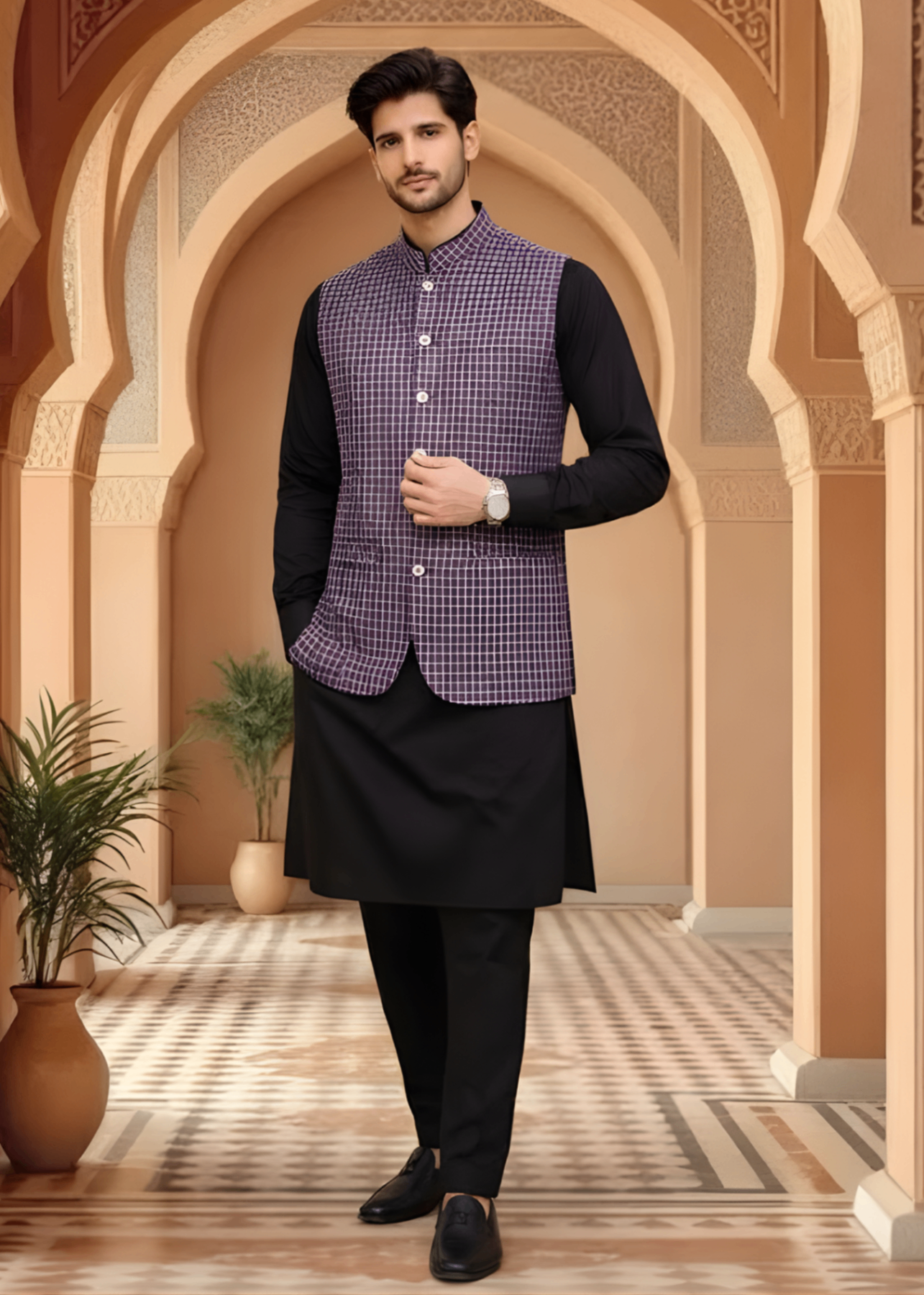 yarn dyed Waistcoat in Purple