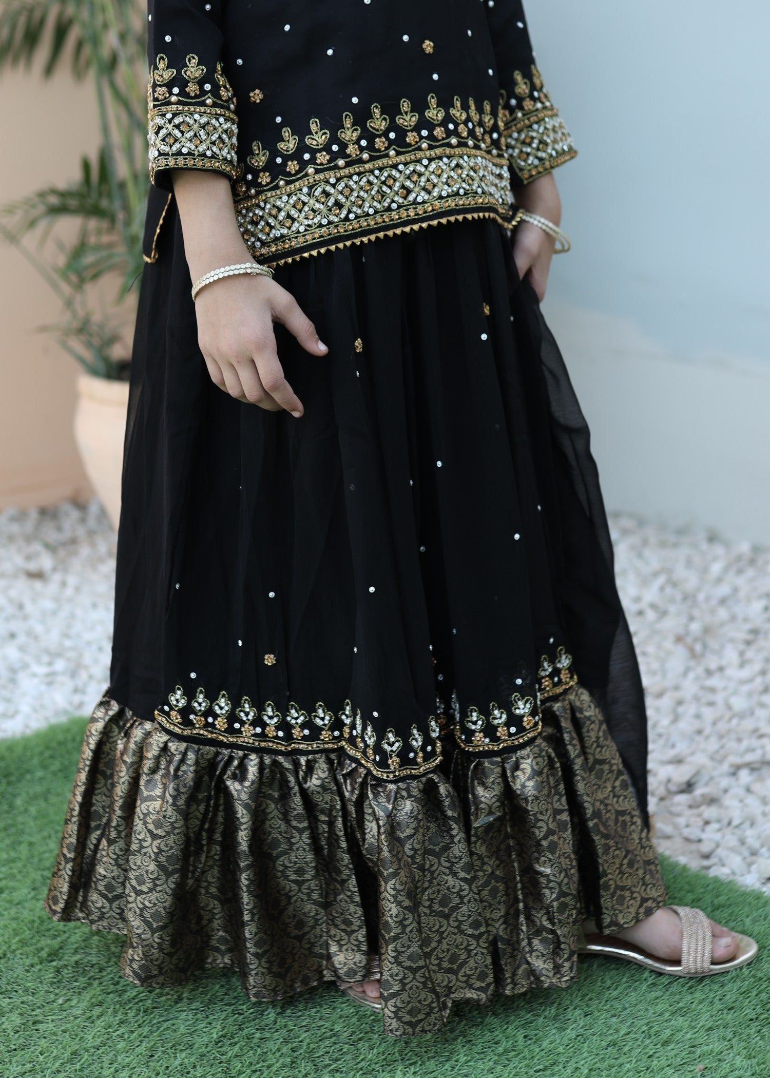 chiffon Lehenga in Black