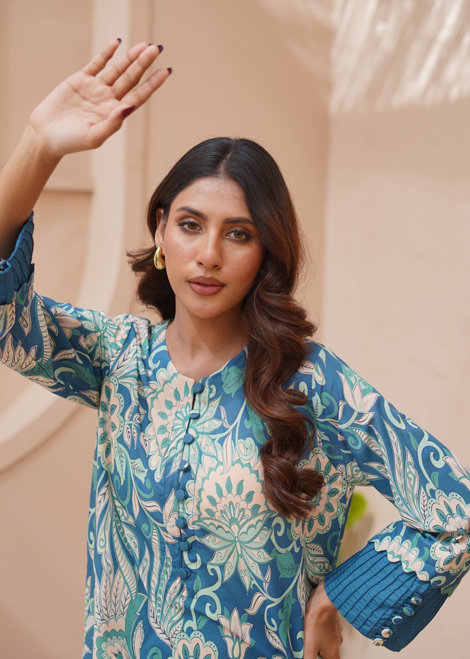 cambric Kurta Set in Sea green