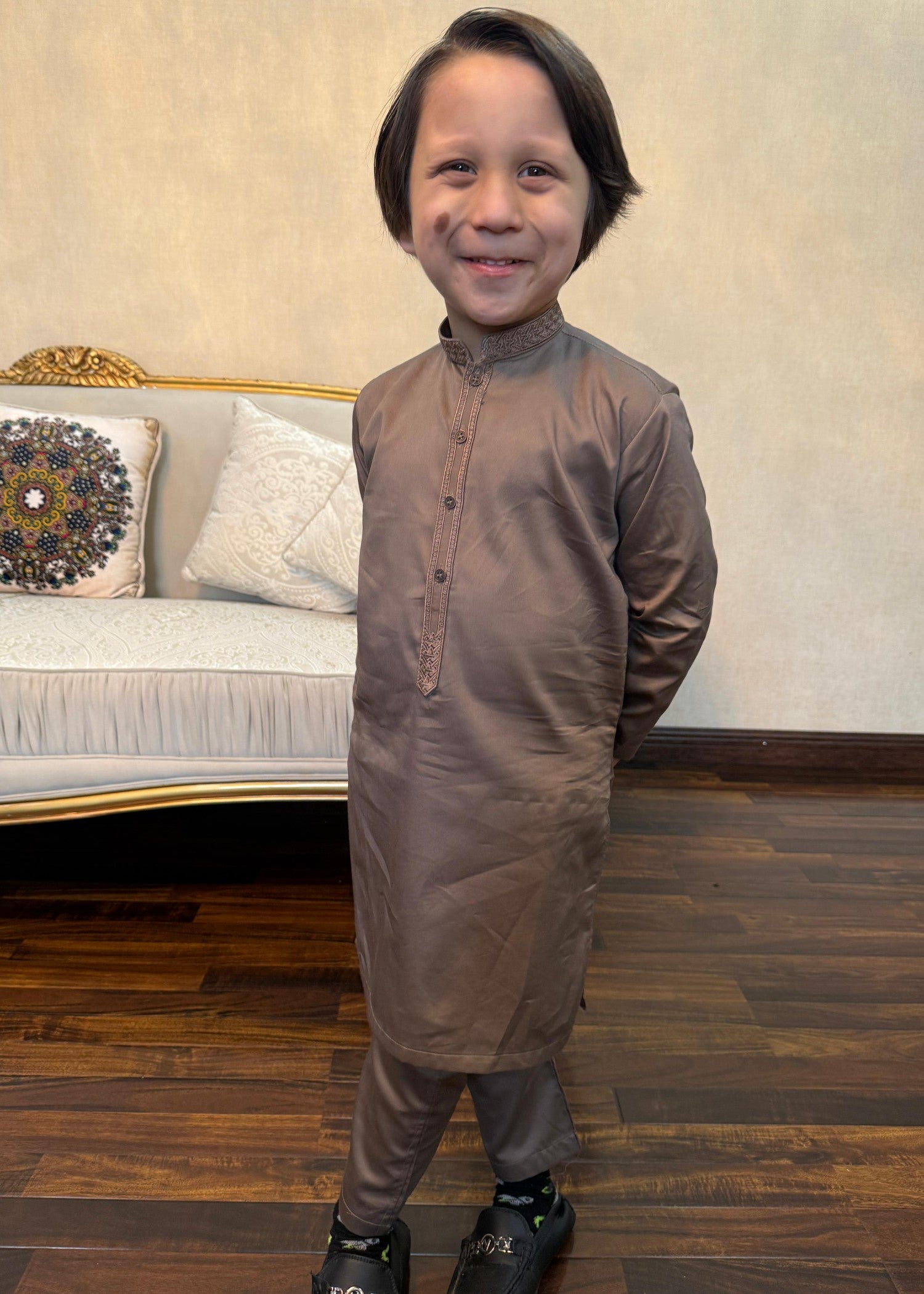 cotton Kurta Set in Almond brown