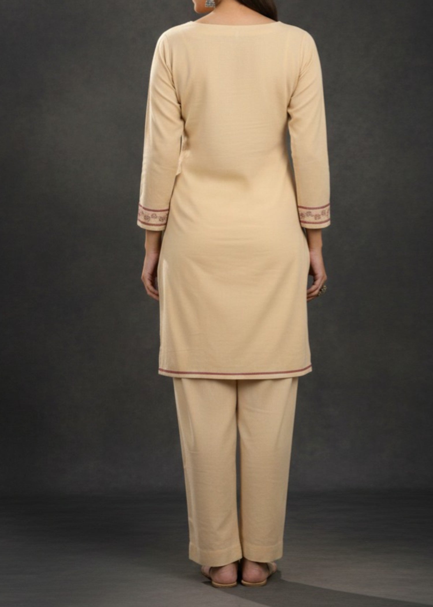poly lawn Kurta Set in Beige