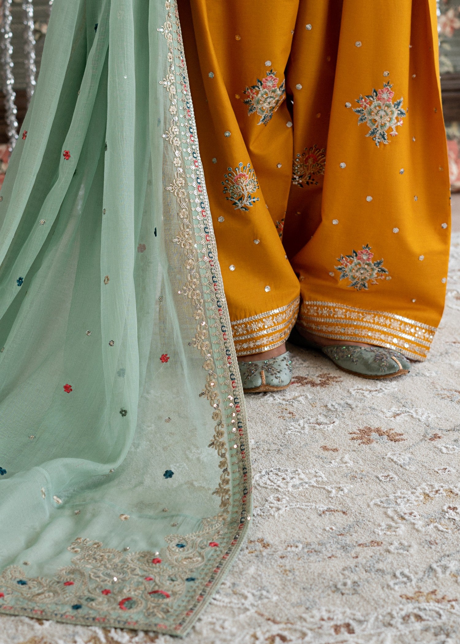 lawn Kurta Set in Coral orange