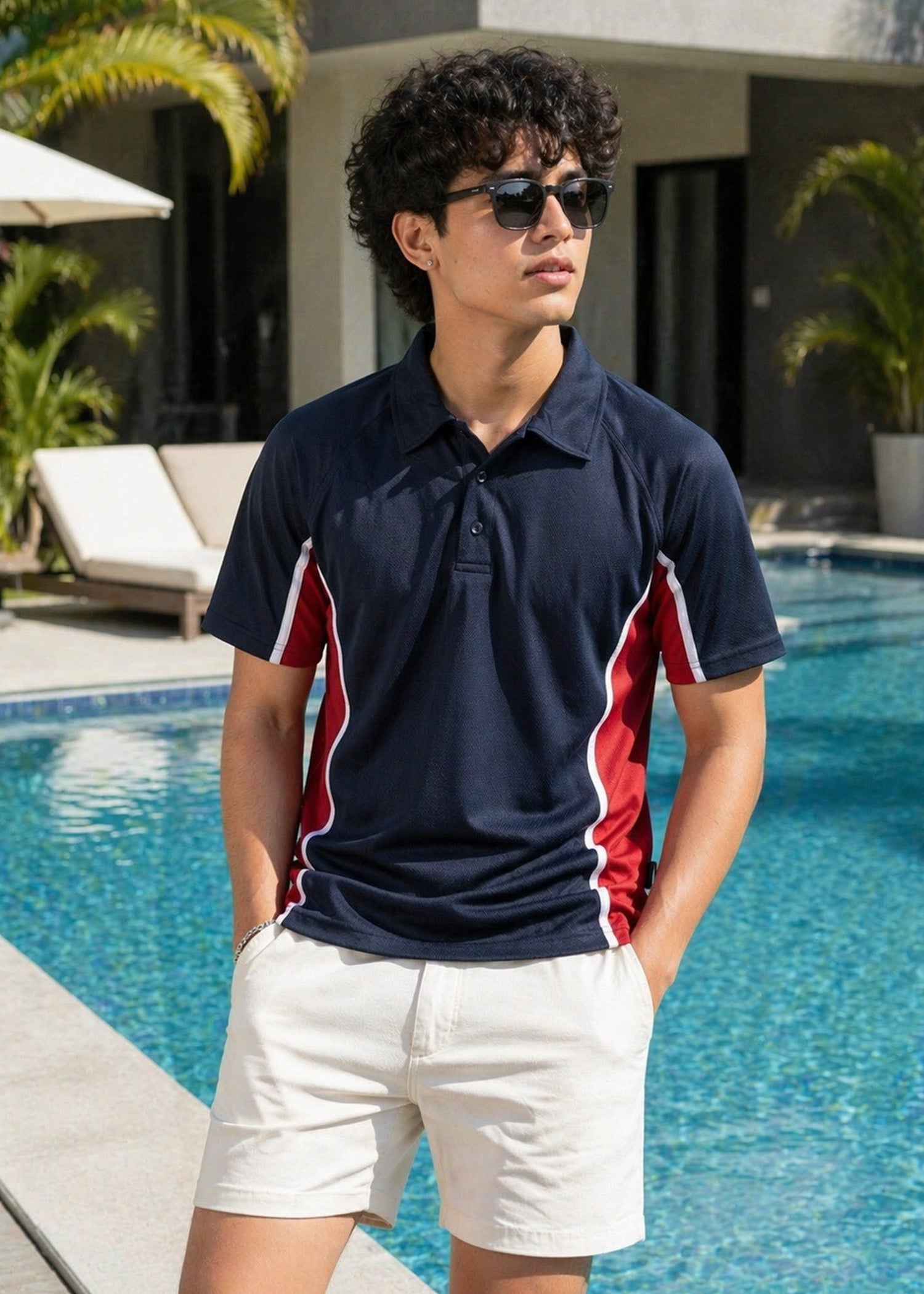 polyester Polo Shirt in Red, navy blue