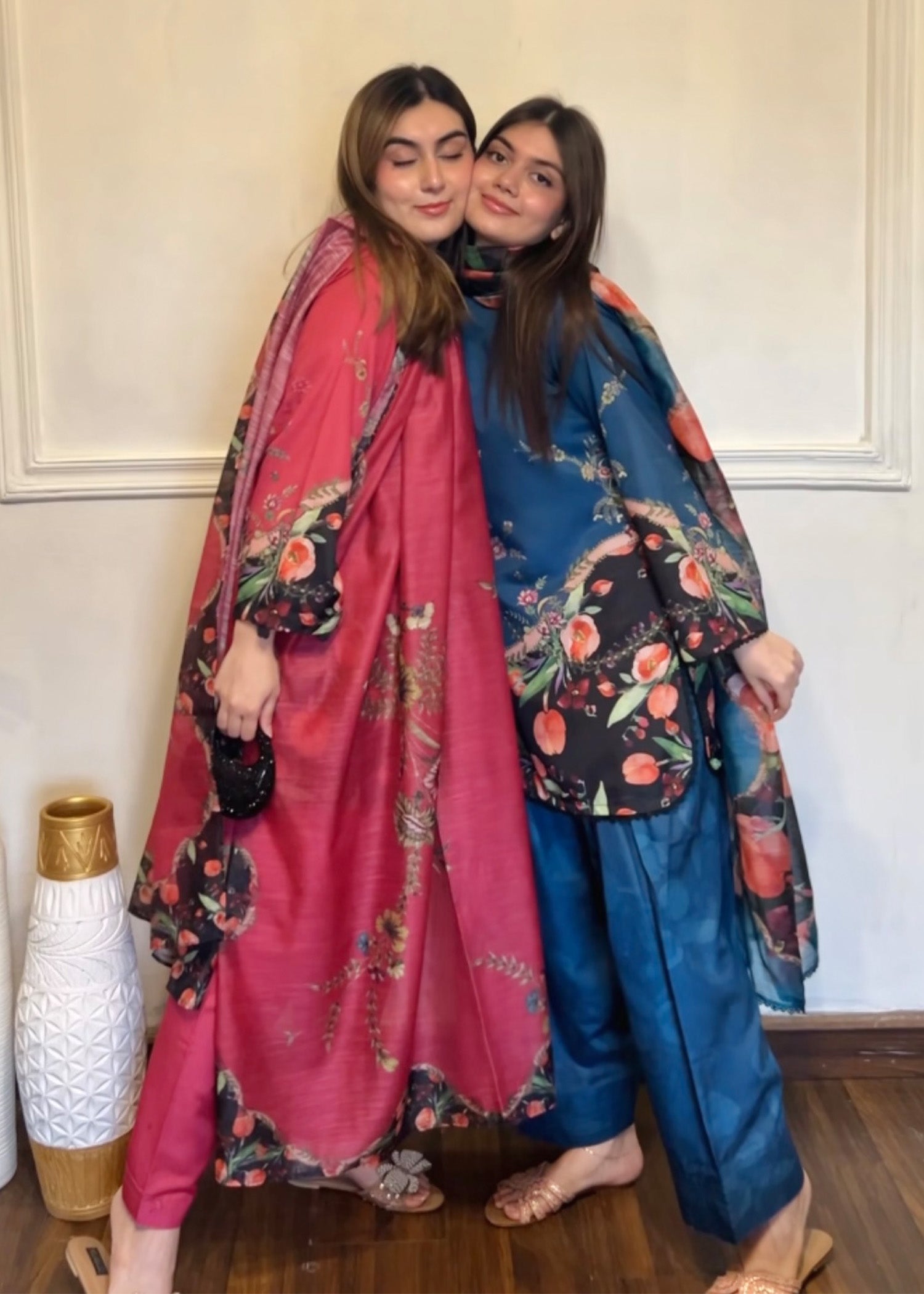 silk finish lawn Kurta Set in Steel teal
