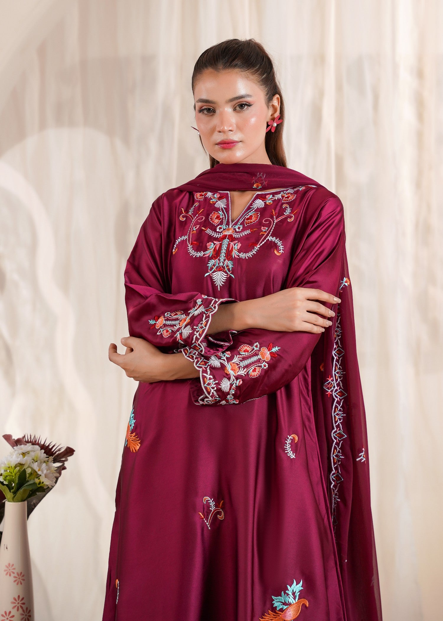 silk Kaftan in Magenta haze