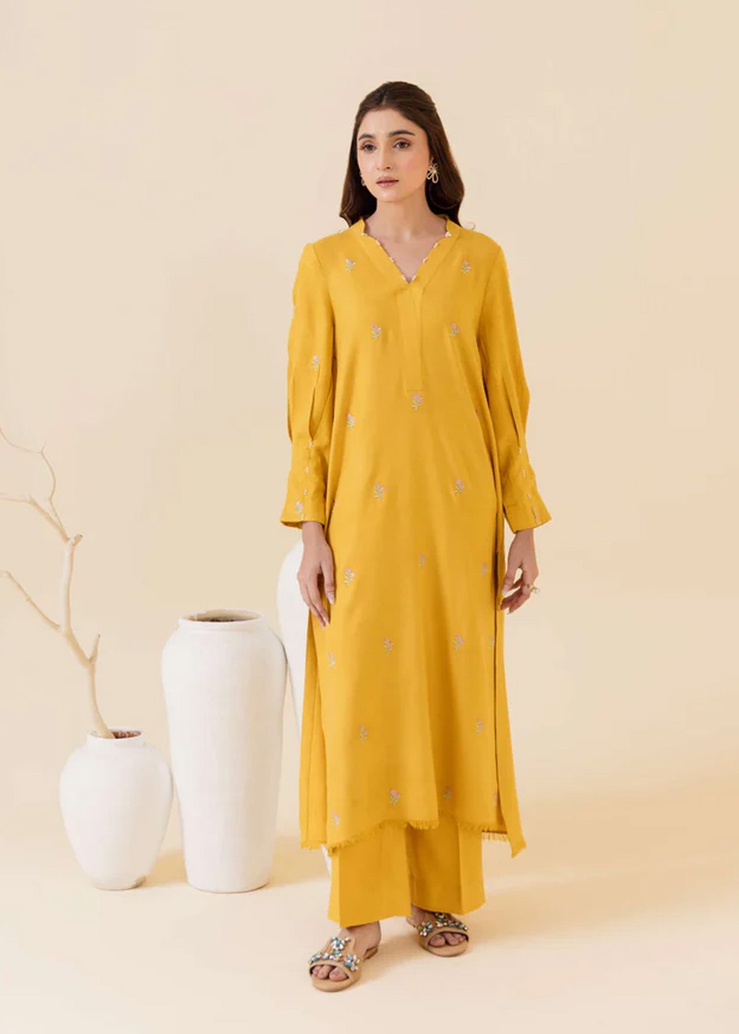 wool Kurta Set in Yellow