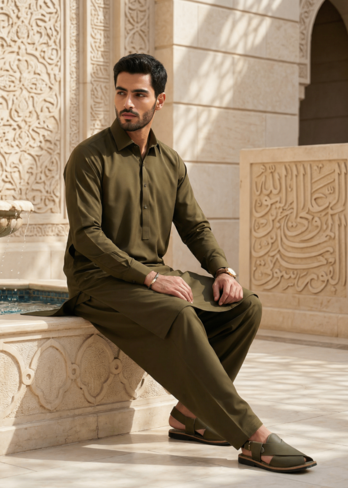 wash & wear Shalwar Kameez in Olive green