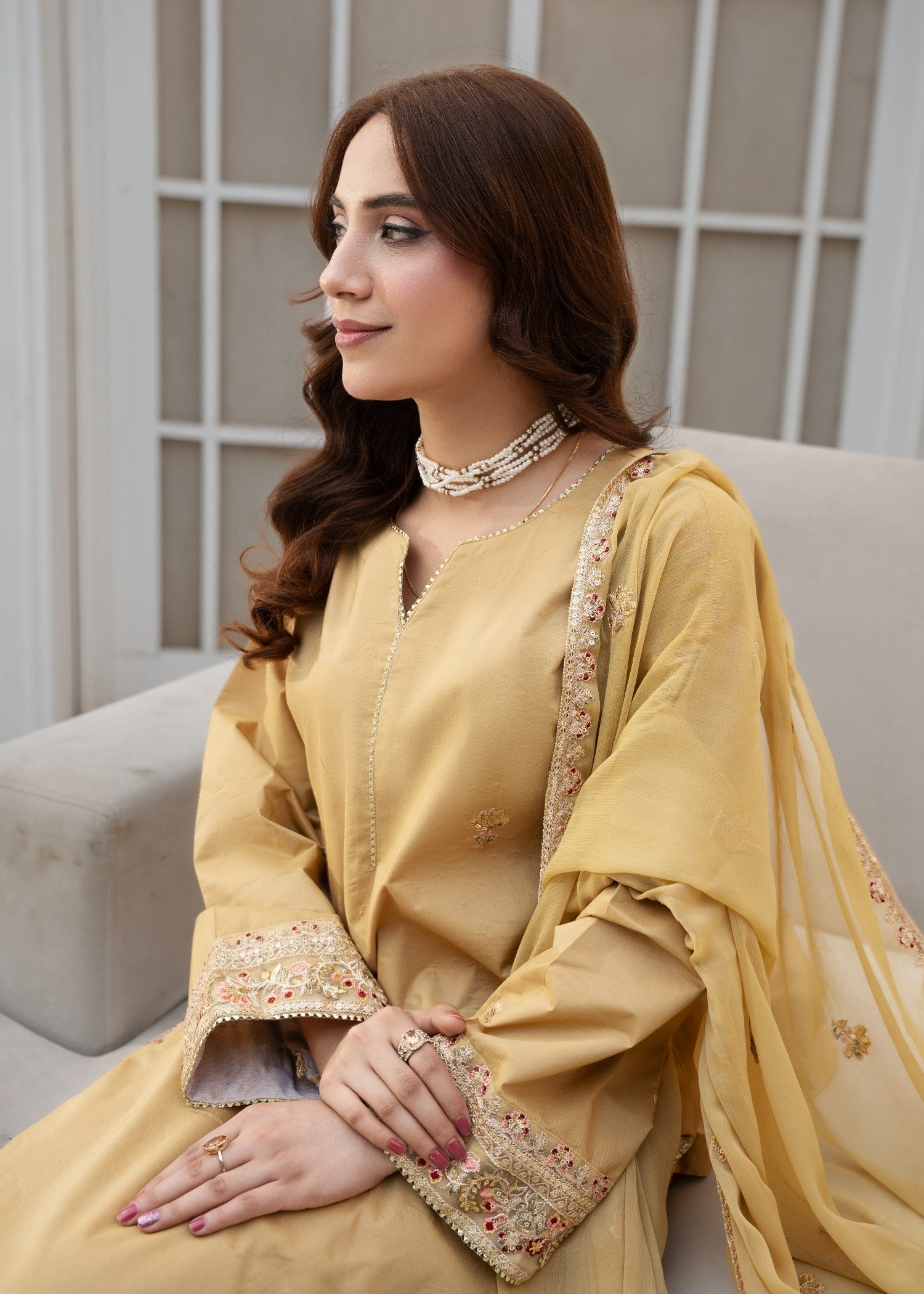 viscose Kurta Set in Gold