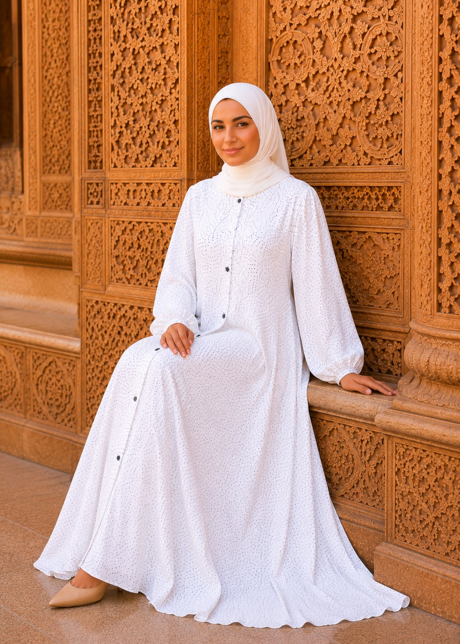 lawn Abaya in White