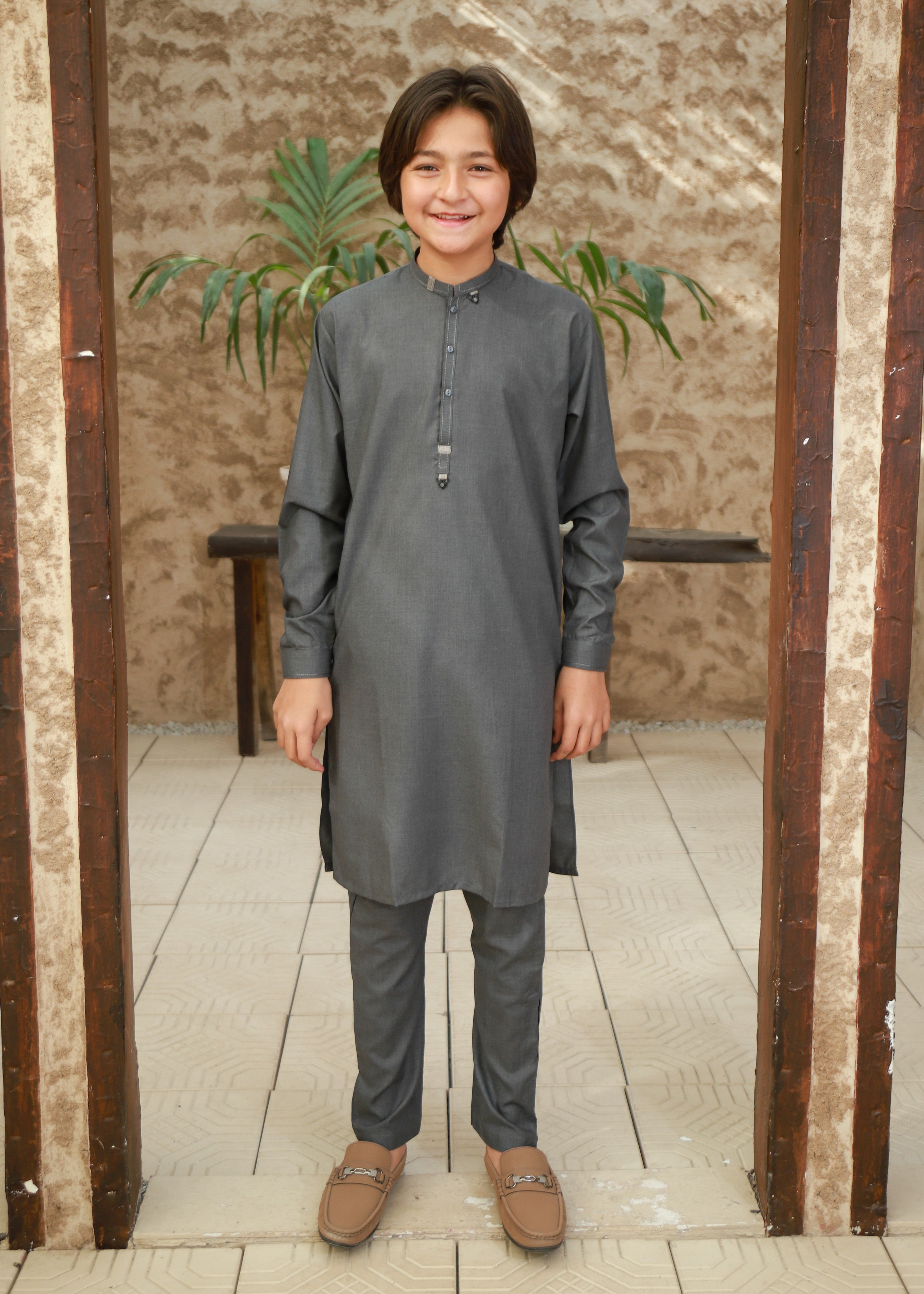 wash & wear Kurta Set in Slate grey