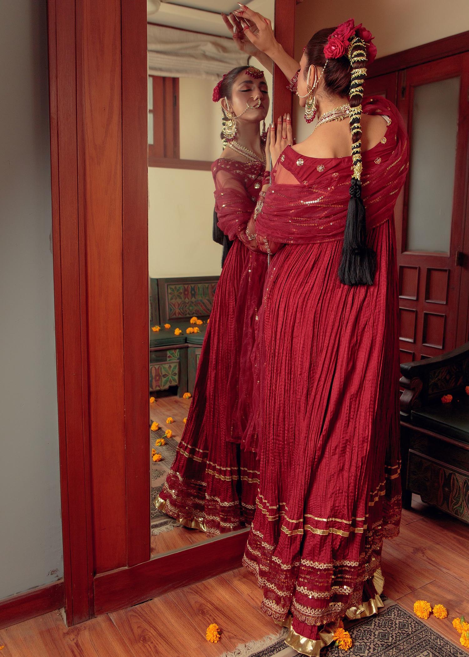 cotton silk Pishwas in Maroon