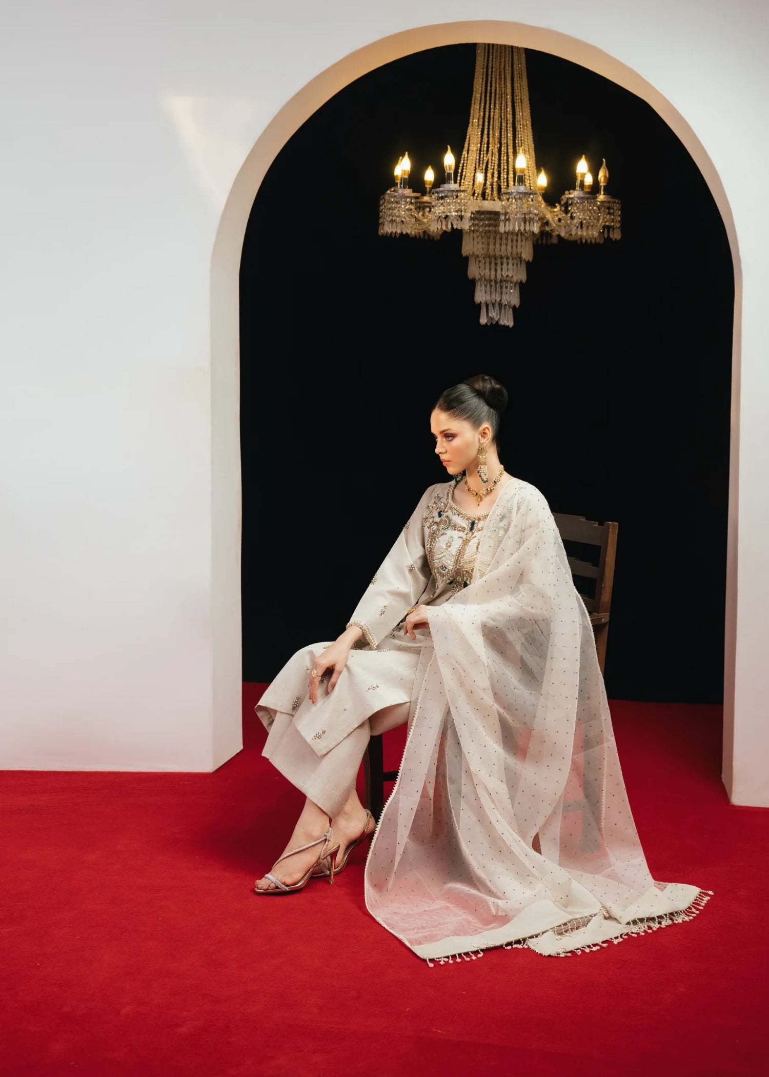 tussar silk Kurta Set in Ivory