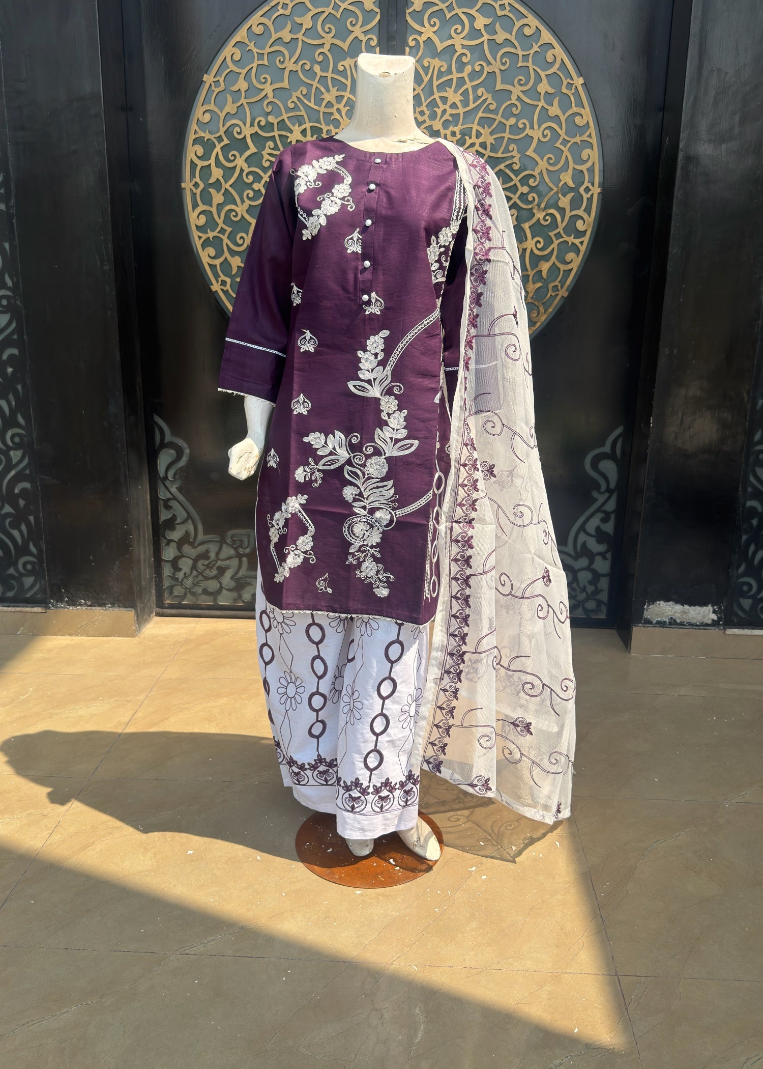 cotton Kurta Set in Purple, plum