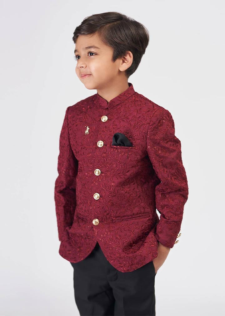 raw silk Prince Coat in Maroon