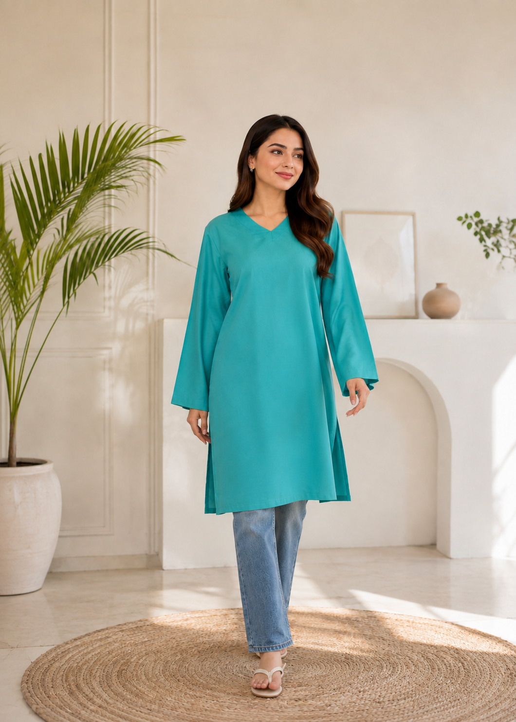 linen Kurti in Parrot green