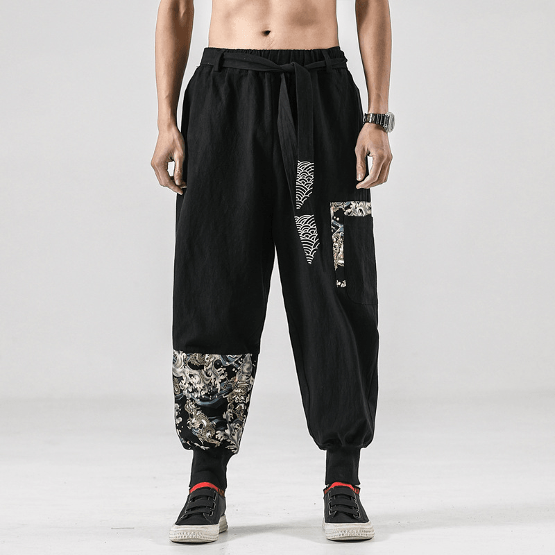 Men's National Style Linen Knickerbockers - Loose Fit Chinese Fashion Tang Casual Pants