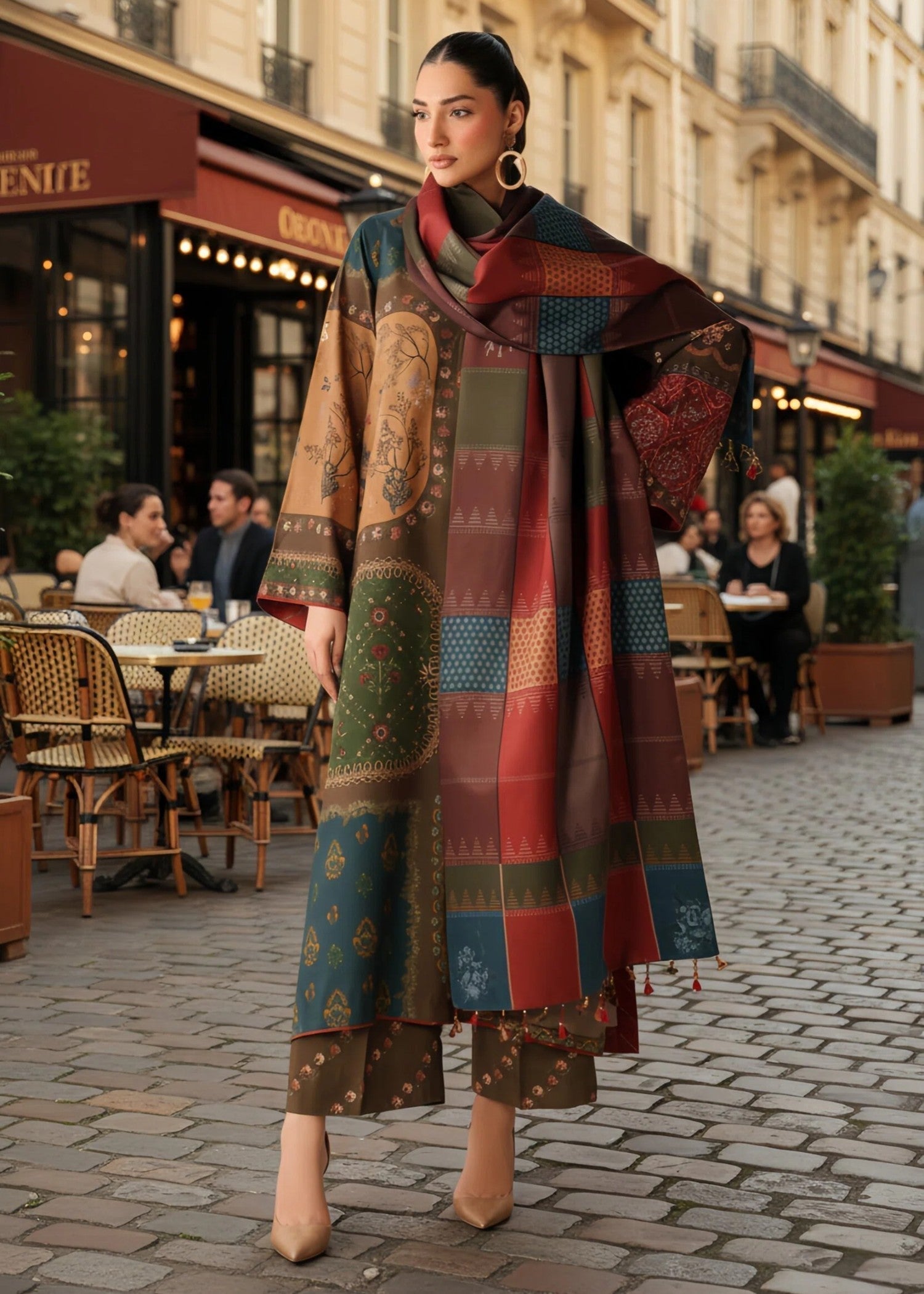 grip Kurta Set in Coffee brown