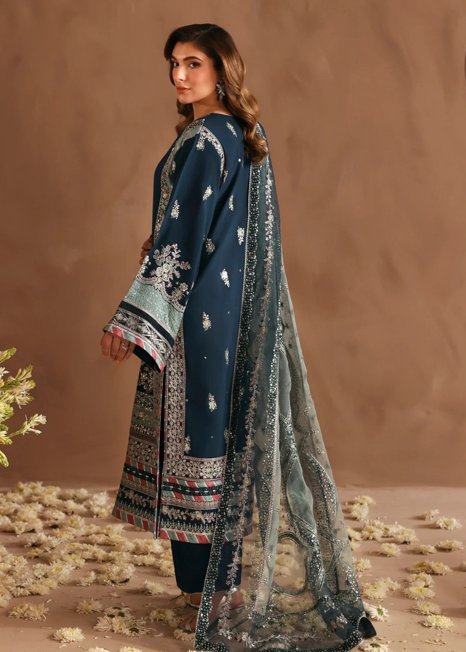 chiffon Kurta Set in Jungle green